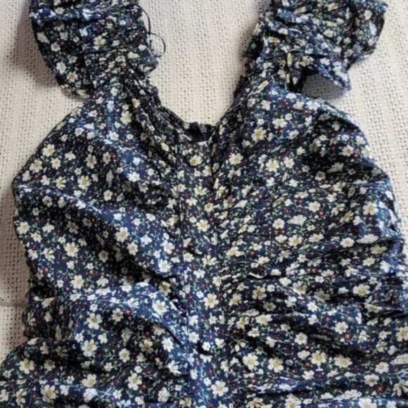 Vintage Dress Forum Navy Floral Vneck Sleeveless Rushed Zippered Sz Size M / US 6-8 / IT 42-44 - 7 Thumbnail