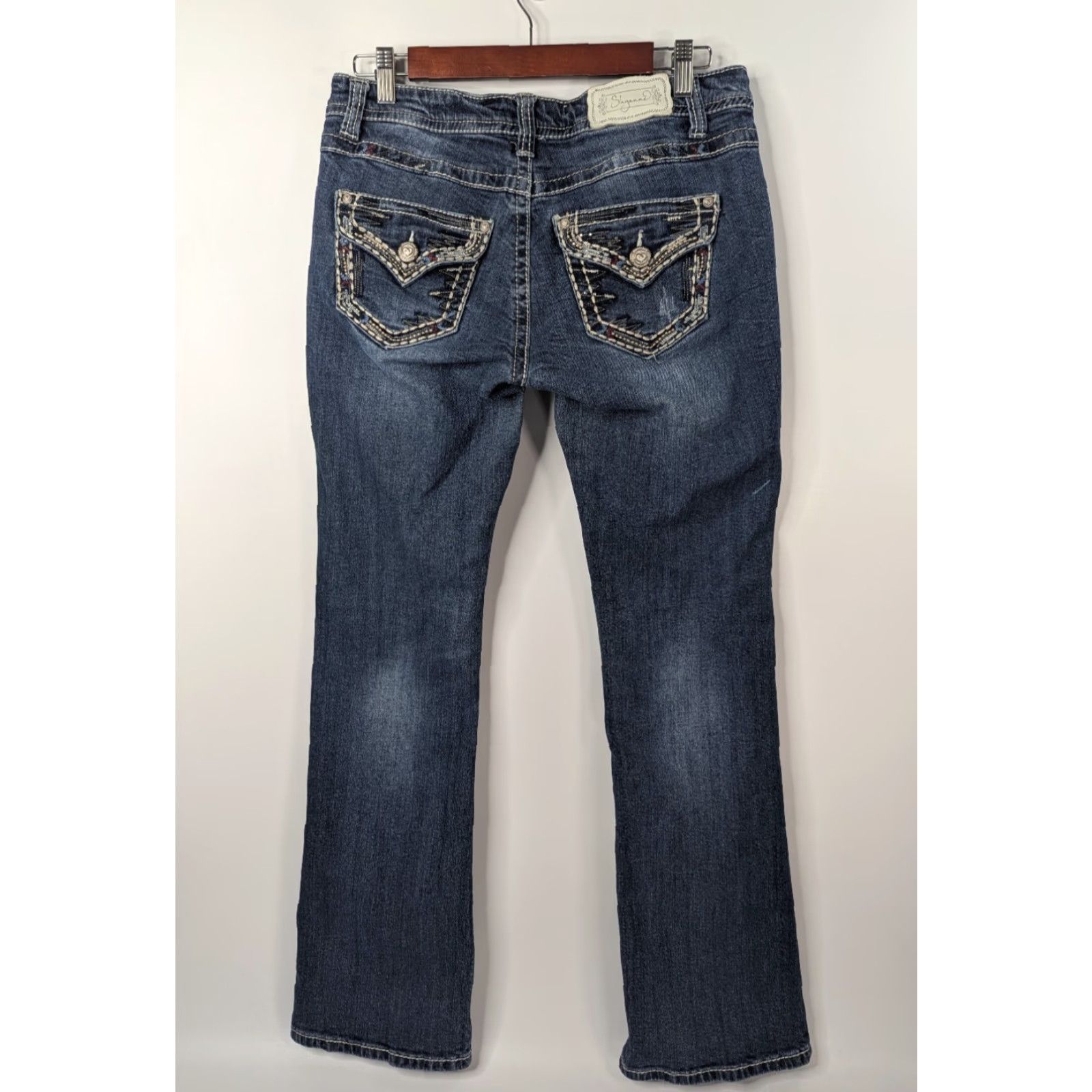 Vintage Shyanne Jeans Womens Bootcut Denim 28 Low Rise Embroidery Pocket Flap Button Zipper Blue Cotton Blend Size 28" / US 6 / IT 42 - 5 Thumbnail