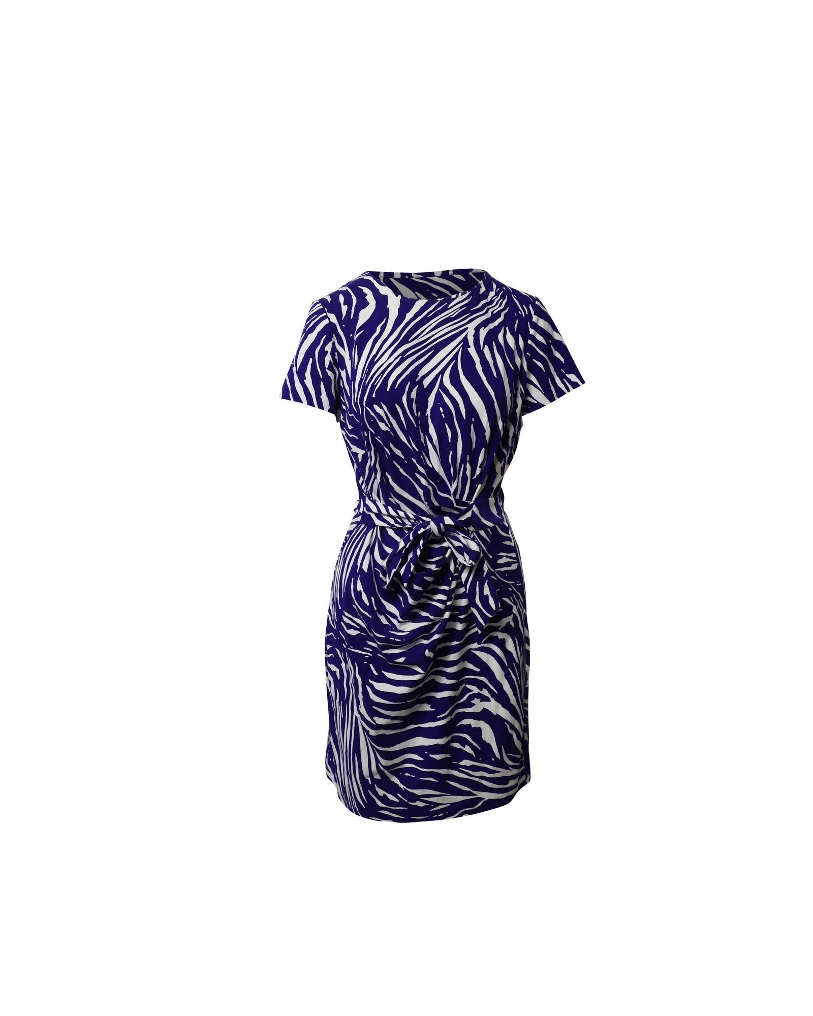 Image of Blue Animal Print Wrap Dress With Self-Tie By Diane Von Furstenberg in Blue Print, Women's (Size XL