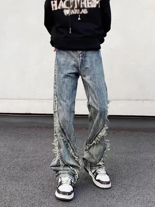 Japanese Brand × Ring Of Fire Vintage washed fringed raw edge straight-leg jeans Size US 32 / EU 48 - 3 Thumbnail