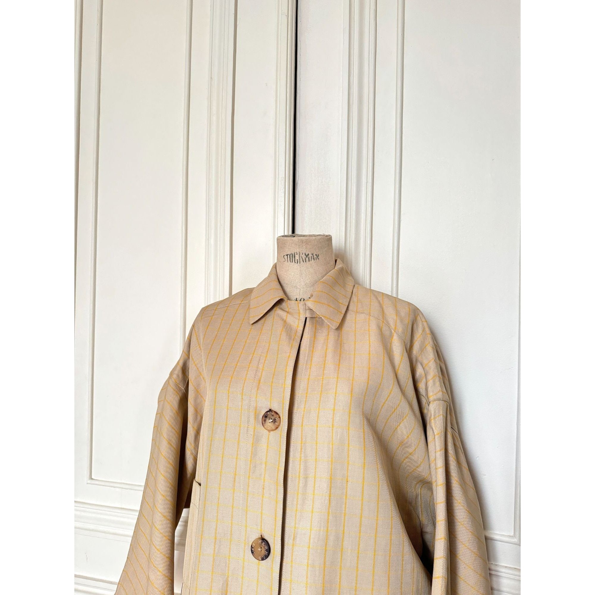 Hermes Beige & Yellow Checkered Coat – Mid Season Size M / US 6-8 / IT 42-44 - 3 Thumbnail