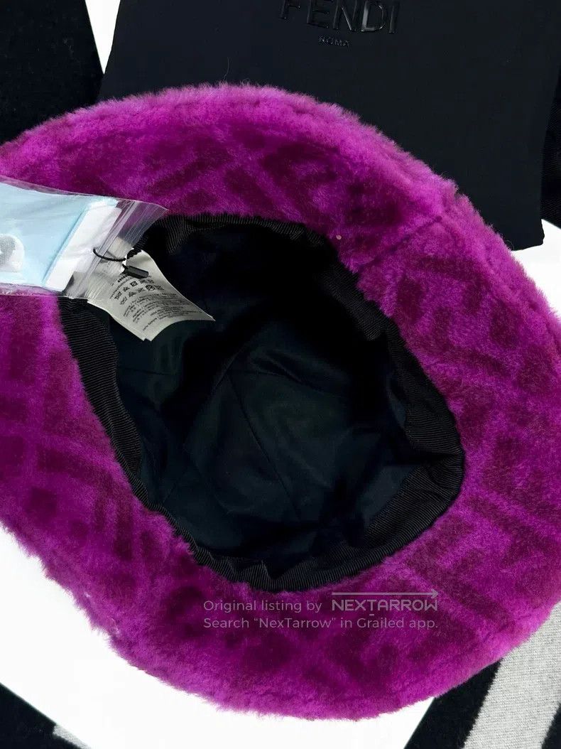 Fendi Fendi Purple FF Printed Fur Fisher Hat Size ONE SIZE - 3 Thumbnail