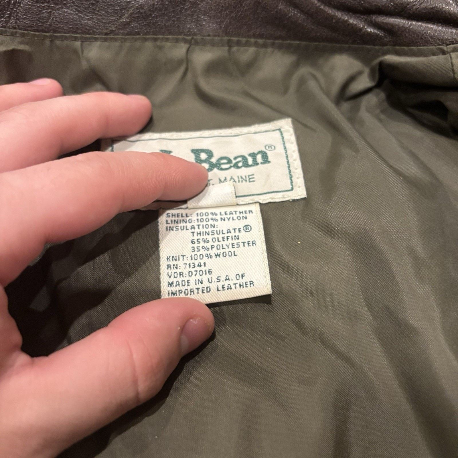Vintage LL Bean Leather Bomber Jacket Mens L 80s Lined USA