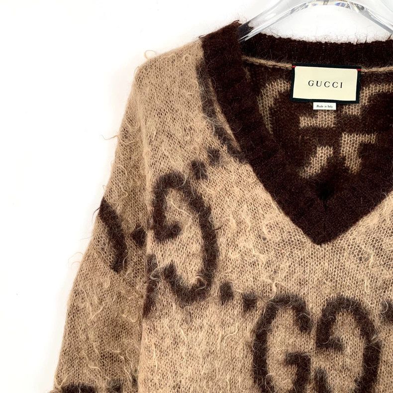 Gucci Gucci Brown logo jacquard full-print horsehair V-neck long Size US S / EU 44-46 / 1 - 3 Thumbnail