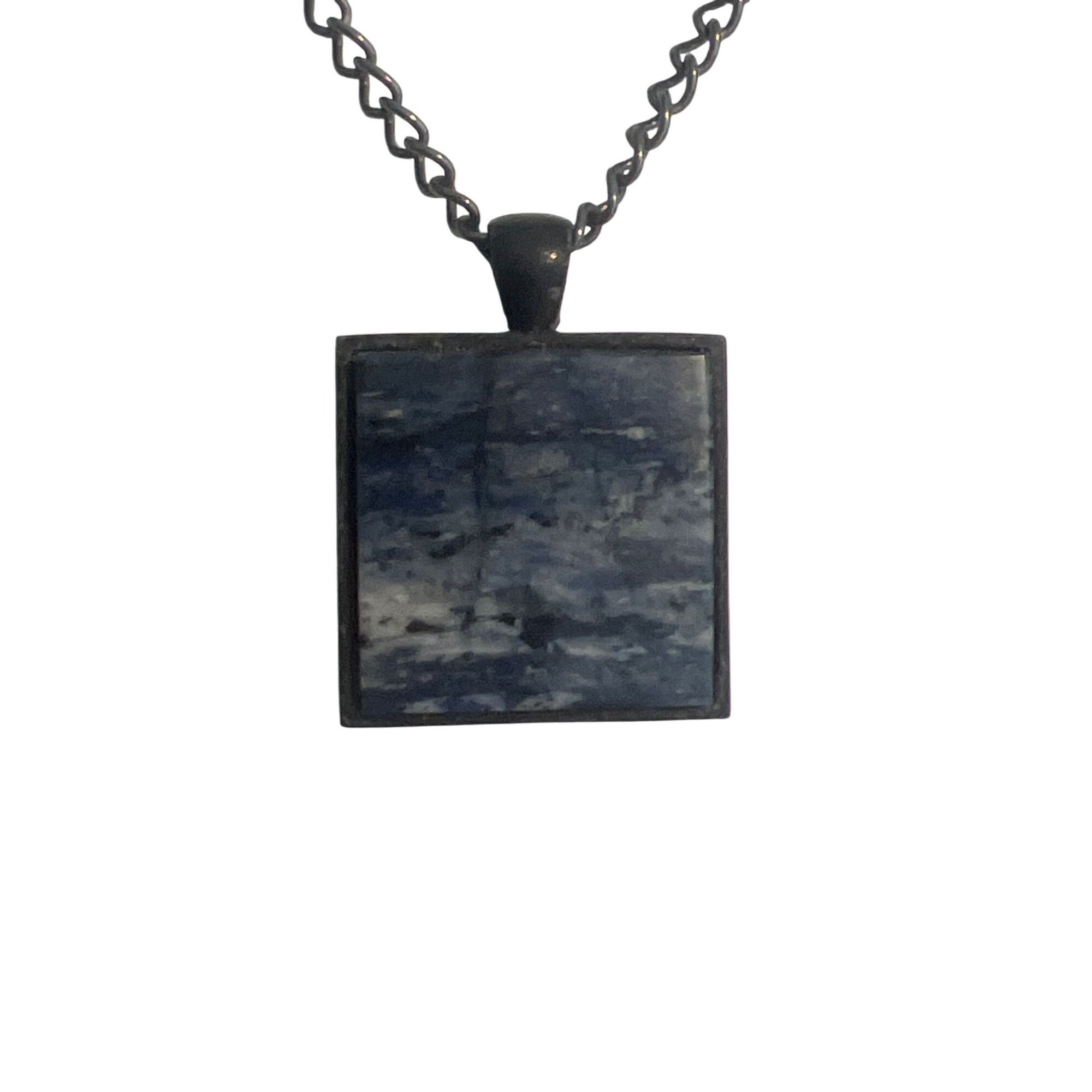 Other Vintage Square Marble Effect Pendant Necklace Black Chain Mi Size ONE SIZE - 3 Thumbnail
