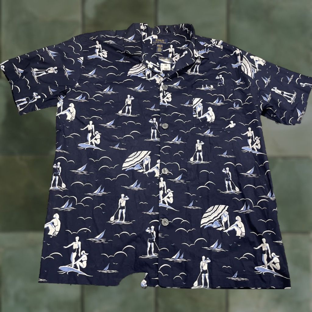 Polo Ralph Lauren Polo Ralph Lauren Surf Woven Button Up Short Sleeve Shirt L Navy Blue Size US L / EU 52-54 / 3 - 1 Thumbnail
