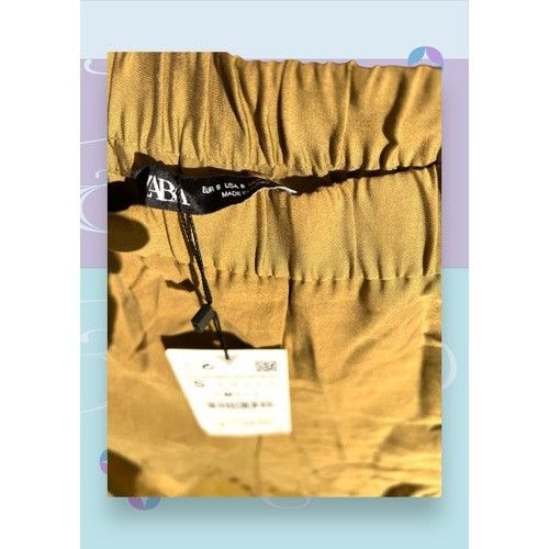 Zara NWT ZARA Woman Wide Leg High Rise Trousers Cuffed Khaki Size 27" / US 4 / IT 40 - 6 Thumbnail