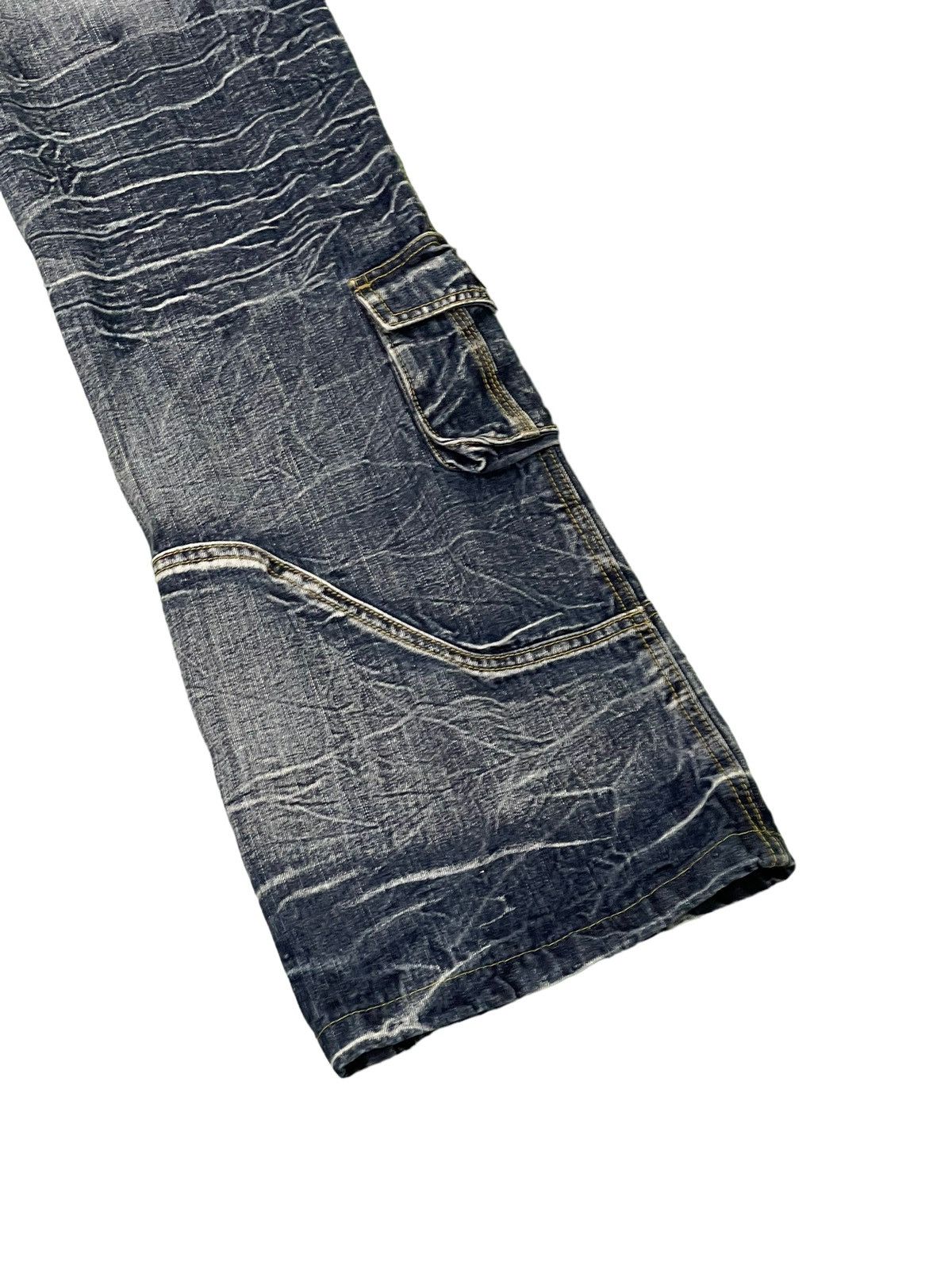 Japanese Brand Flare Jeans Cargo Topism Distress Acid Wash Boot Cut 7🟦4 Size US 33 - 15 Thumbnail