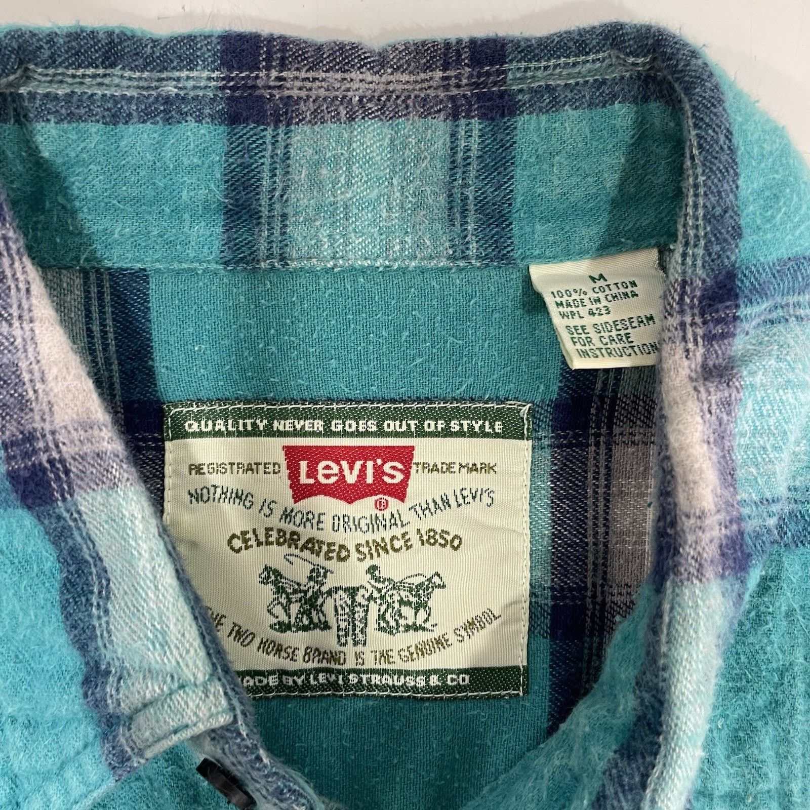 Levi's VTG Levi's Men’s M Teal Blue Shadow Plaid Flannel Shirt Size US M / EU 48-50 / 2 - 4 Thumbnail