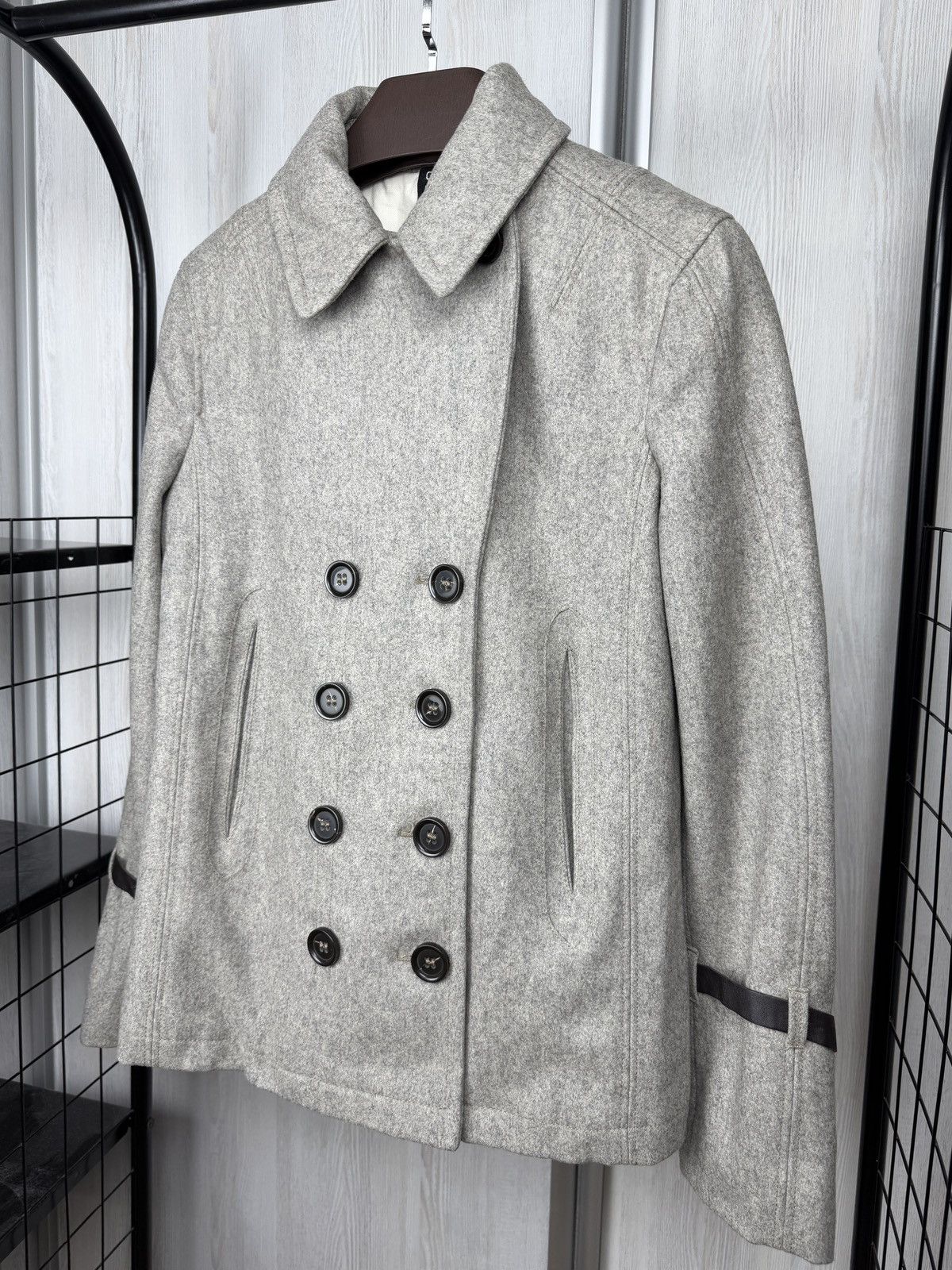 Other ChatCwin Grey Wool Double-Breasted Coat leather trim size 46 Size L / US 10 / IT 46 - 8 Thumbnail