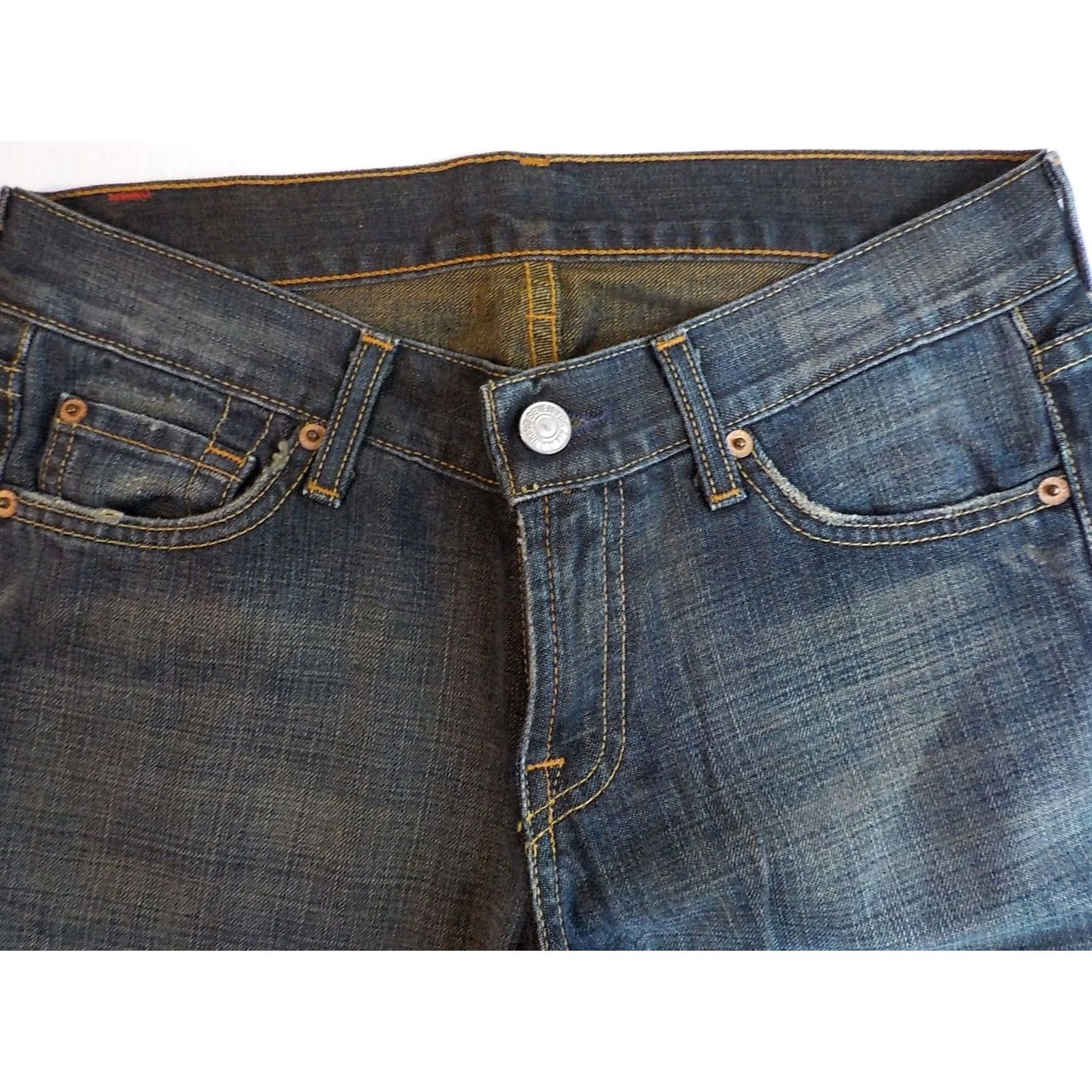 7 For All Mankind VINTAGE 7 FOR ALL MANKIND Bootcut Jeans Sz 26W32L 100% Cotton Distressed Blue Jeans Womens Bootscut 26x32 плот Size 26" / US 2 / IT 38 - 4 Thumbnail