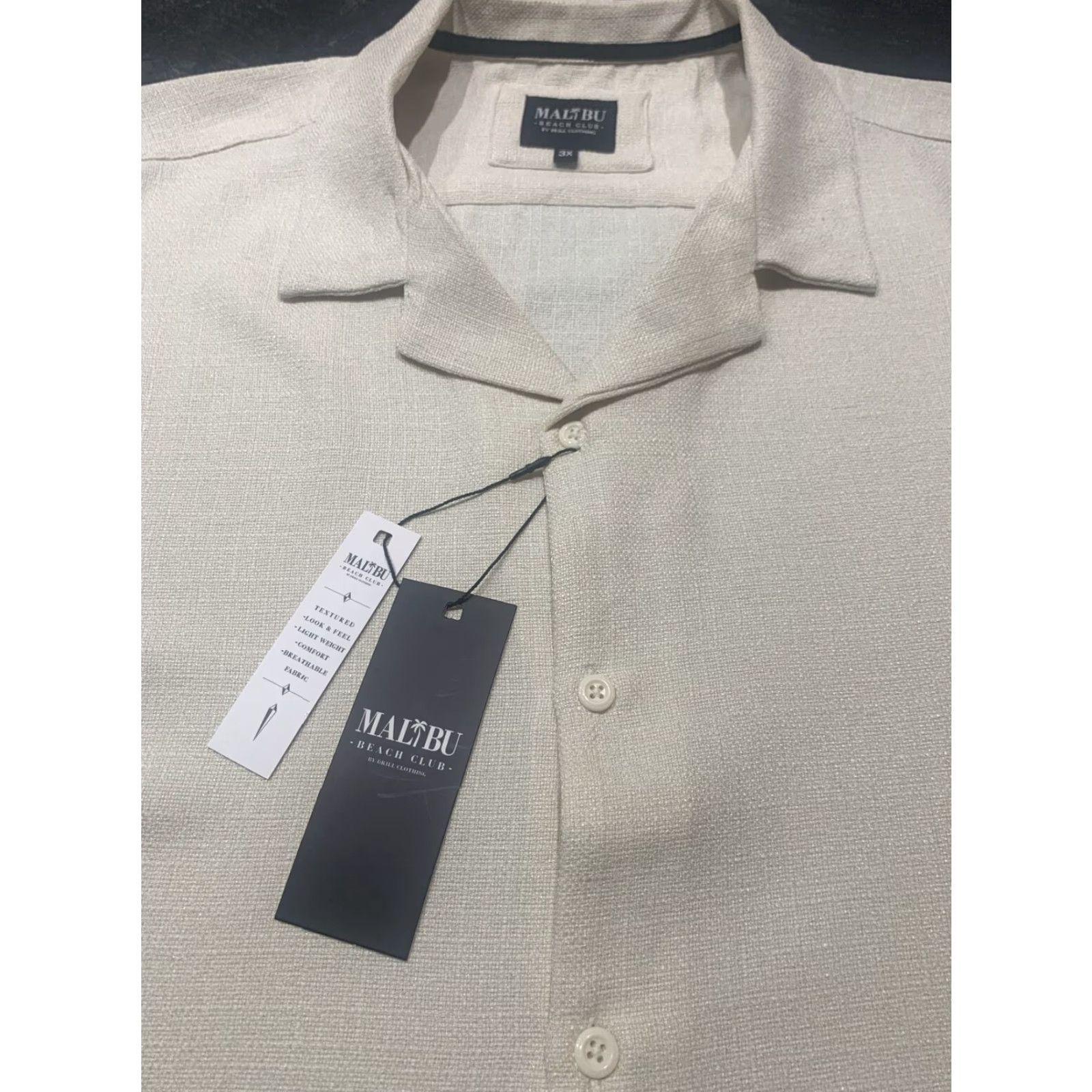 Vintage Malibu Beach Club Linen Look Polyester Golf Shirt 3X 3XL Textured Lightweight Size Beige Regular Long Sleeve Button-Up Men Size US XXL / EU 58 / 5 - 5 Thumbnail