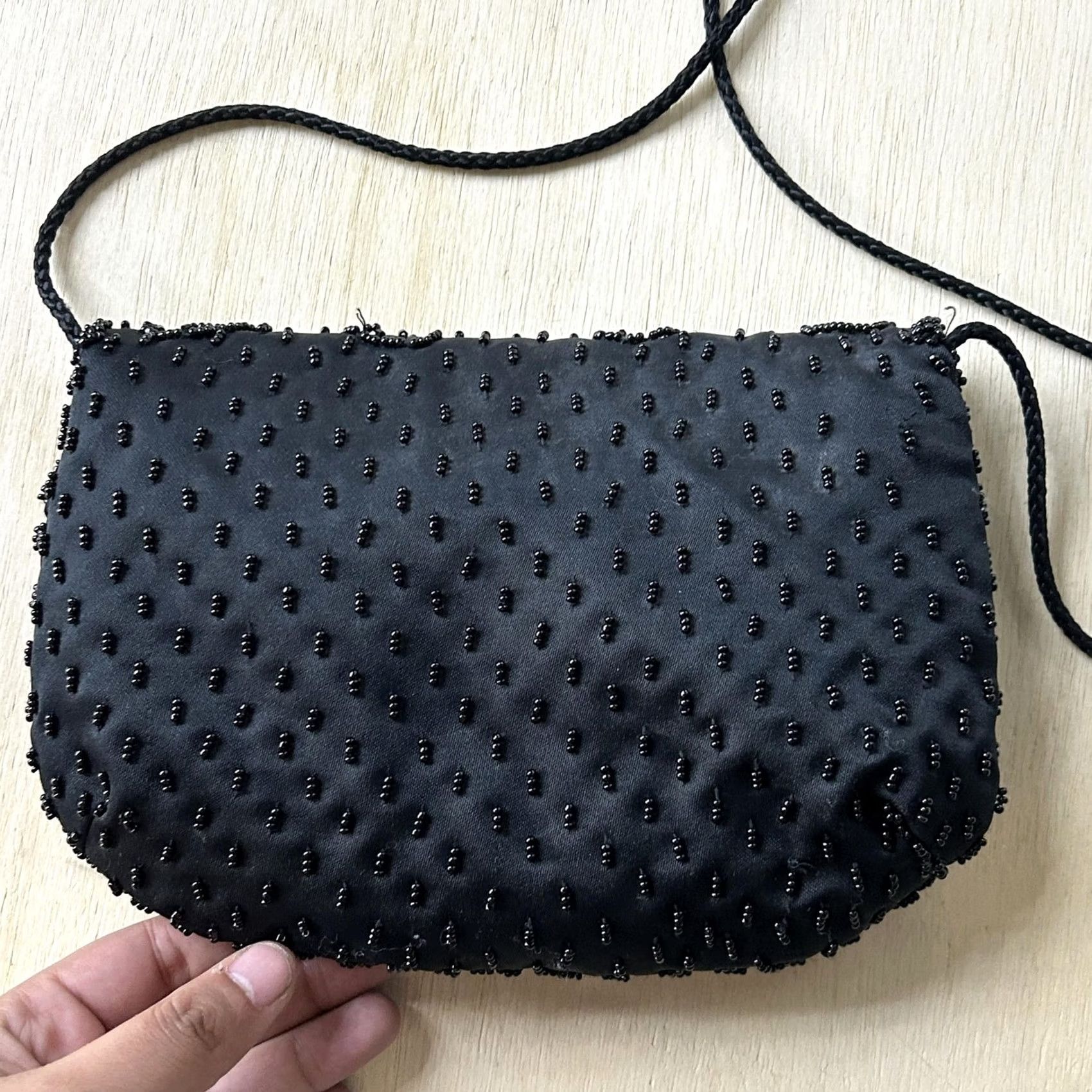 Vintage Jenny Buchanan Black Satin Beaded Crossbody Bag Womens Small Evening Purse Size ONE SIZE - 3 Thumbnail
