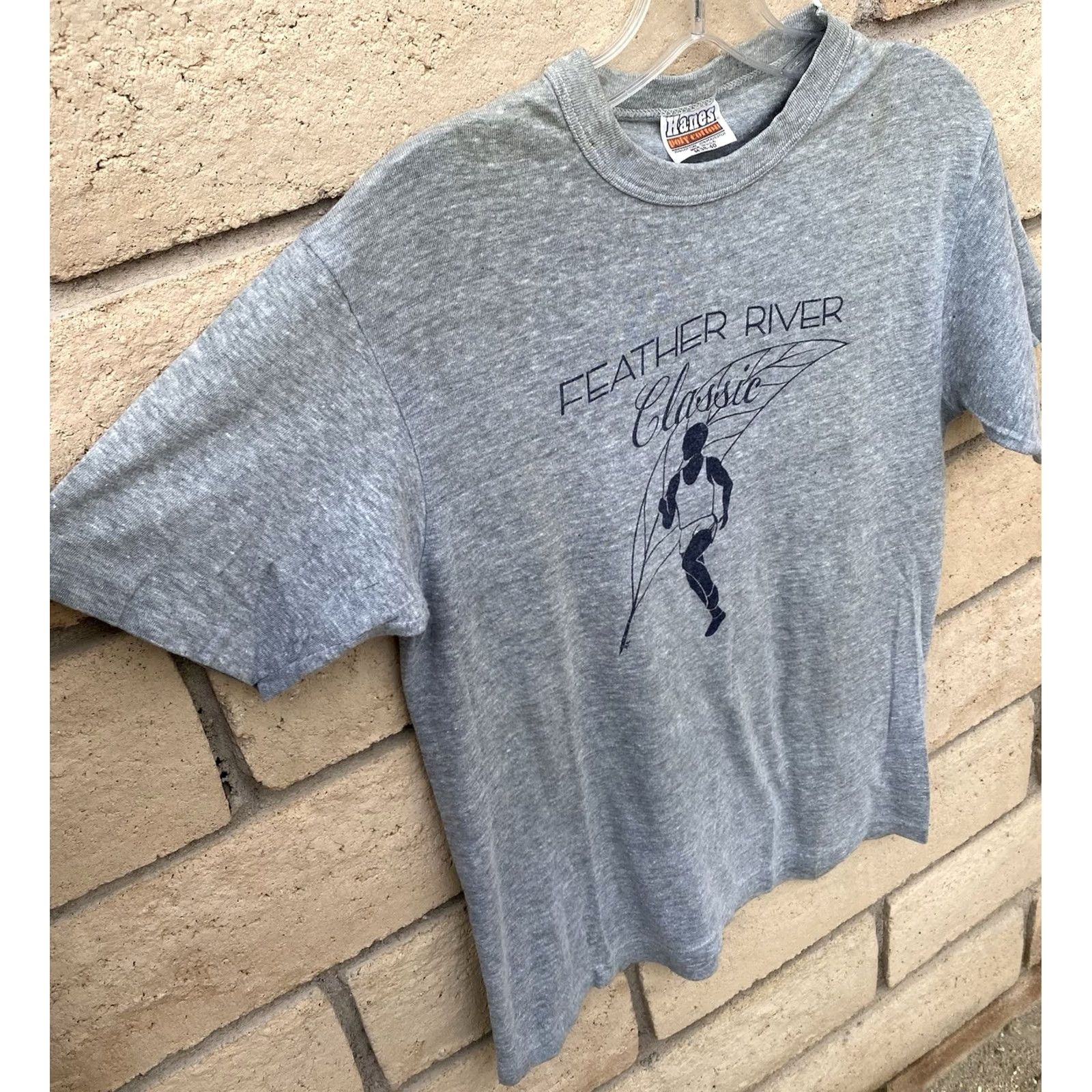 Hanes VINTAGE Feather River Classic Runner T Shirt Hanes Poly Cotton Gray M Unisex Graphic Tee 70s 80s Size US M / EU 48-50 / 2 - 4 Thumbnail