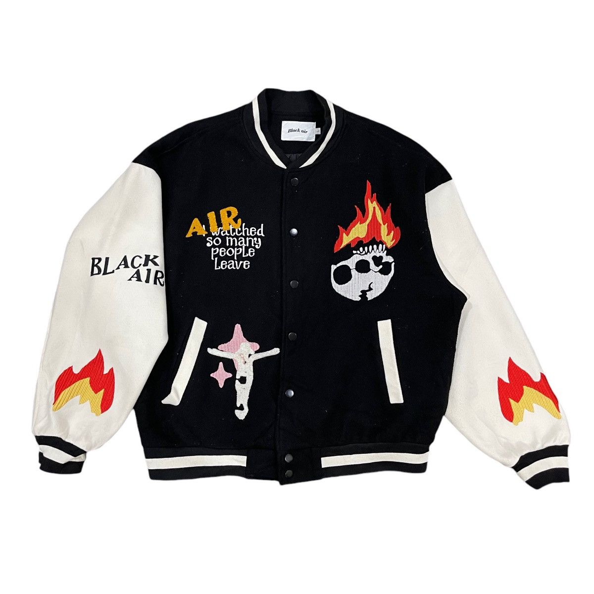 Japanese Brand Black Air Wool Snap Button Varsity Bomber Jacket Size US L / EU 52-54 / 3 - 2 Thumbnail
