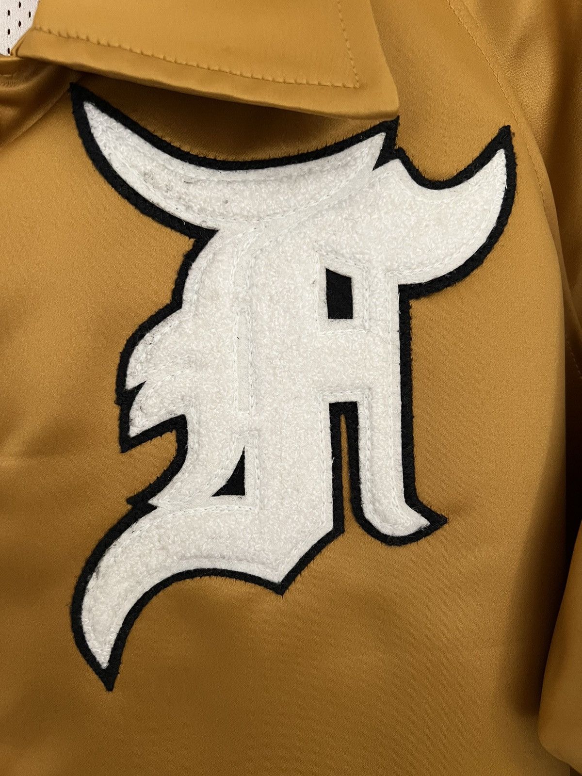 Fear of God Gold Satin Baseball Jacket Fifth Collection