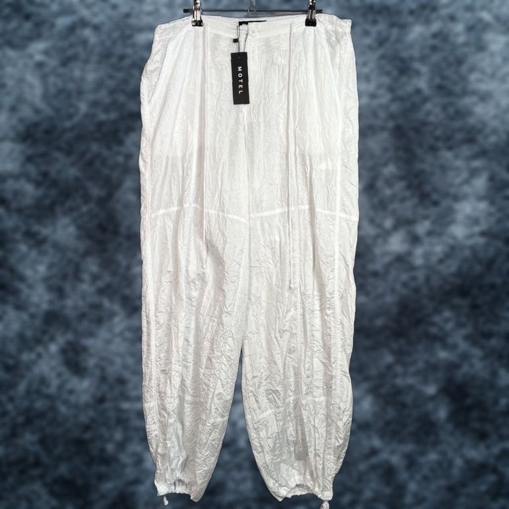 Vintage Motel Womens Small White Crinkle Jogger Drawstring Hem Relaxed Fit NEW! Slim Size 28" / US 6 / IT 42 - 1 Thumbnail