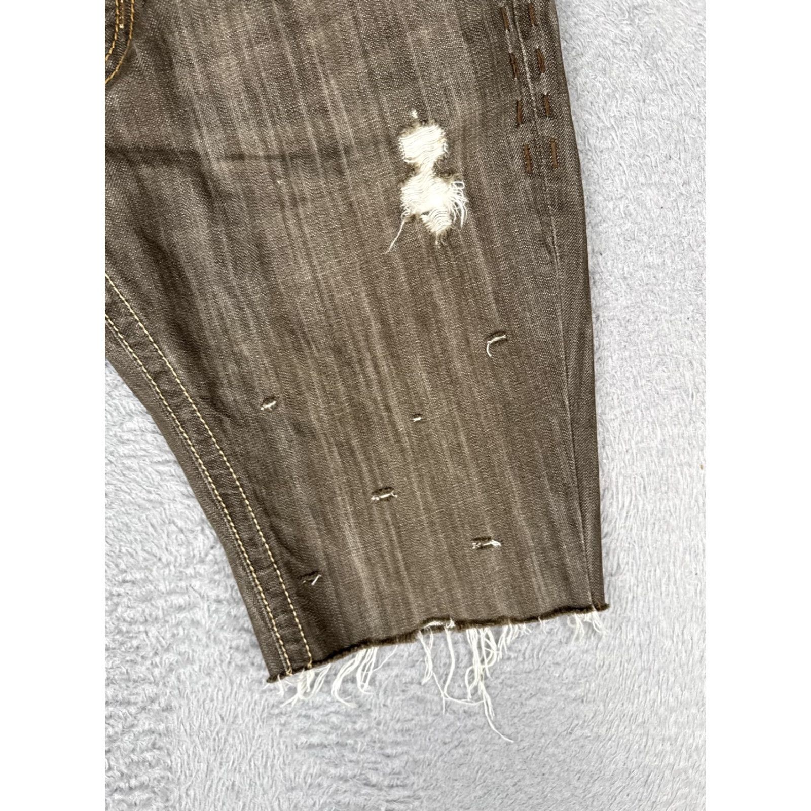 Denime VINTAGE MEK Denim Shorts Women Bermuda 34x12 Distressed Brown Embroidered Studded 5-Pocket Casual Spring Summer Womens MDN Size 24" / US 00 / IT 34 - 2 Thumbnail