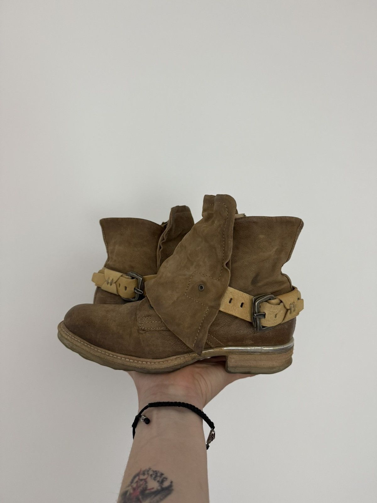 A.S.98 Vintage A.S 98 Leather Ankle Biker Boots Italy Beige Size US 9 / IT 39 - 1 Thumbnail