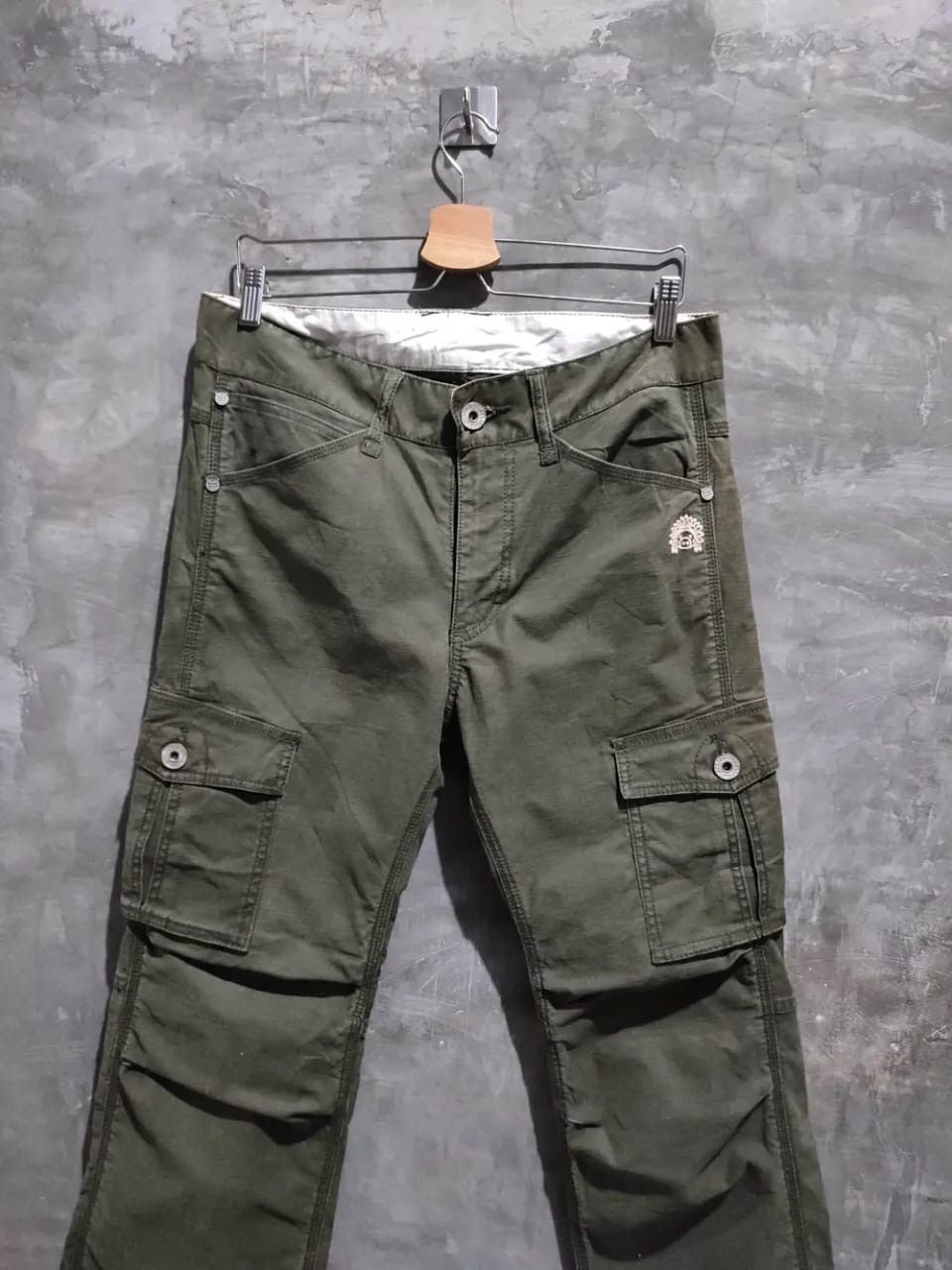 Japanese Brand Drug Store Olive Cargo Flared Pants Size US 33 - 2 Thumbnail