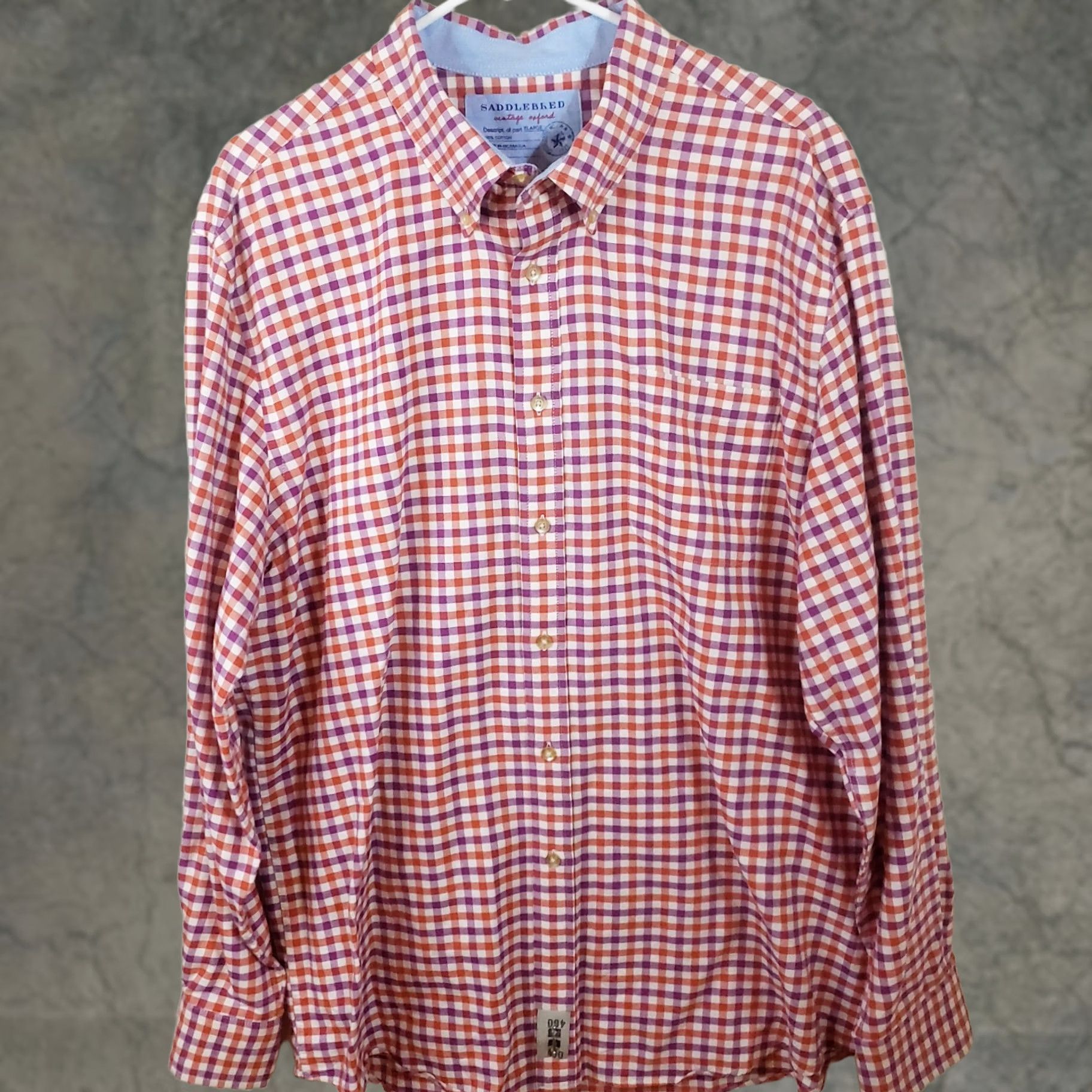 Vintage SADDLEBRED Mens XL Orange Purple Check LS Button Down Shirt Clemson Tigers Size US XL / EU 56 / 4 - 1 Thumbnail