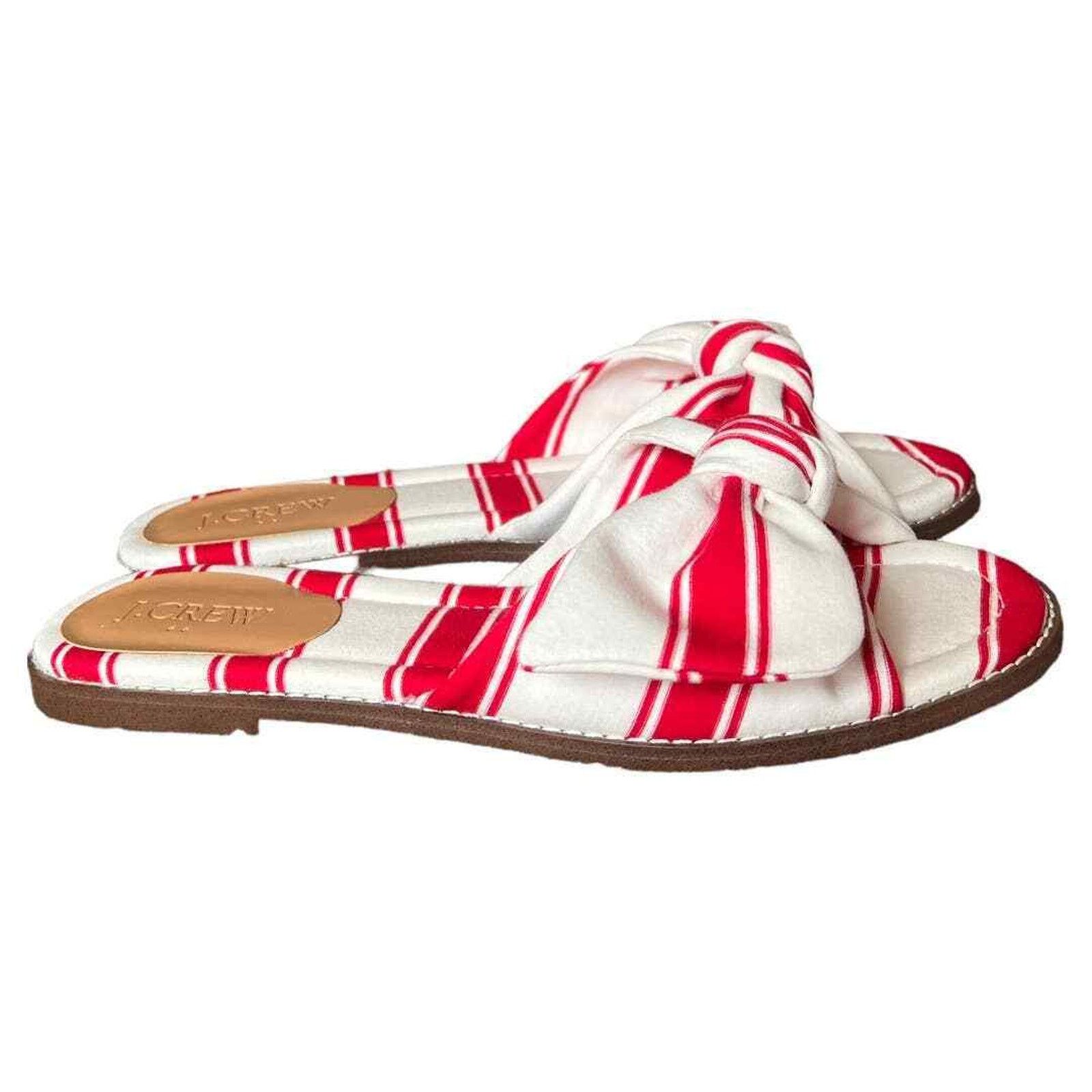 J.Crew J.CREW Red/ Ivory Stripe Print Knot Slide Sandals, US7 Size US 7 / IT 37 - 2 Thumbnail