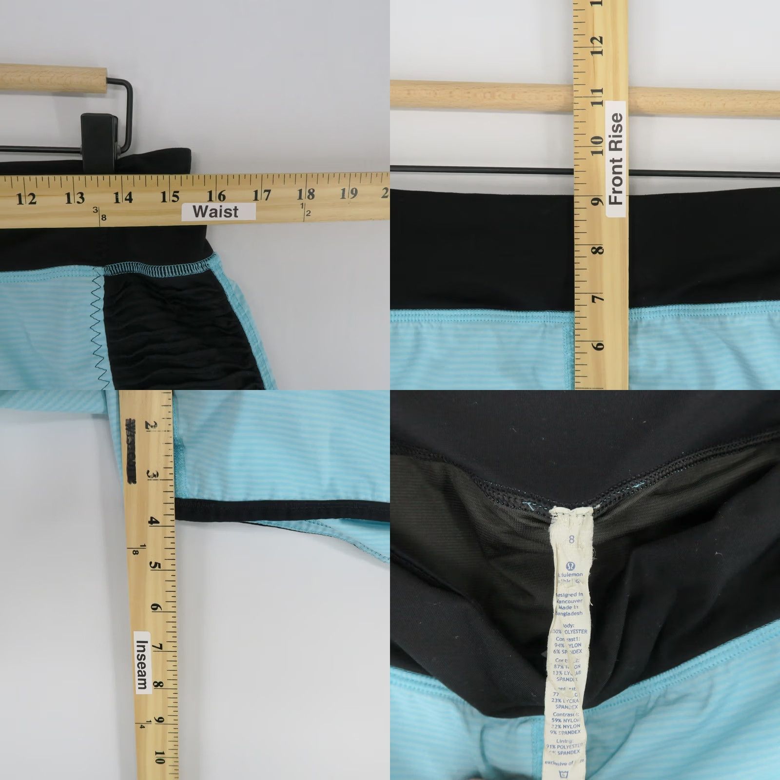 Lululemon Lululemon Shorts Womens 8 Blue Aqua Black Striped Ruched Running Athletic Size 30" / US 8 / IT 44 - 8 Thumbnail