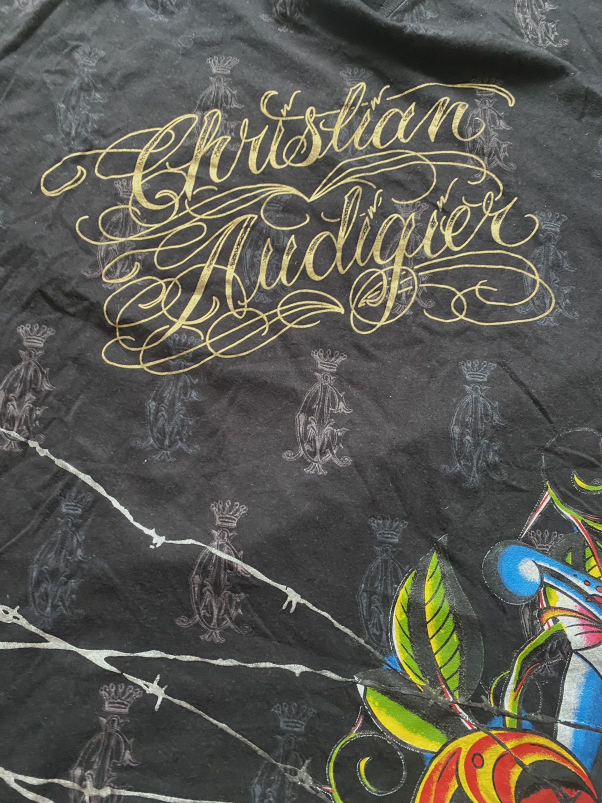 Christian Audigier Vintage Christian Audigier Y2K crazy over print Ed Hardy tee Size US L / EU 52-54 / 3 - 5 Thumbnail