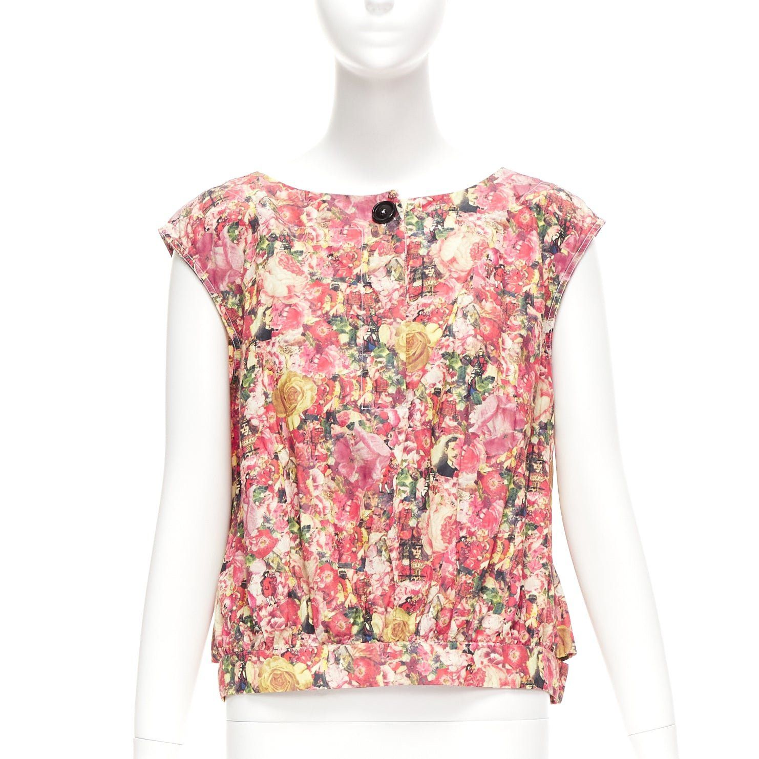 Marni MARNI pink green floral print black button boxy vest top IT38 XS Size XS / US 0-2 / IT 36-38 - 1 Thumbnail