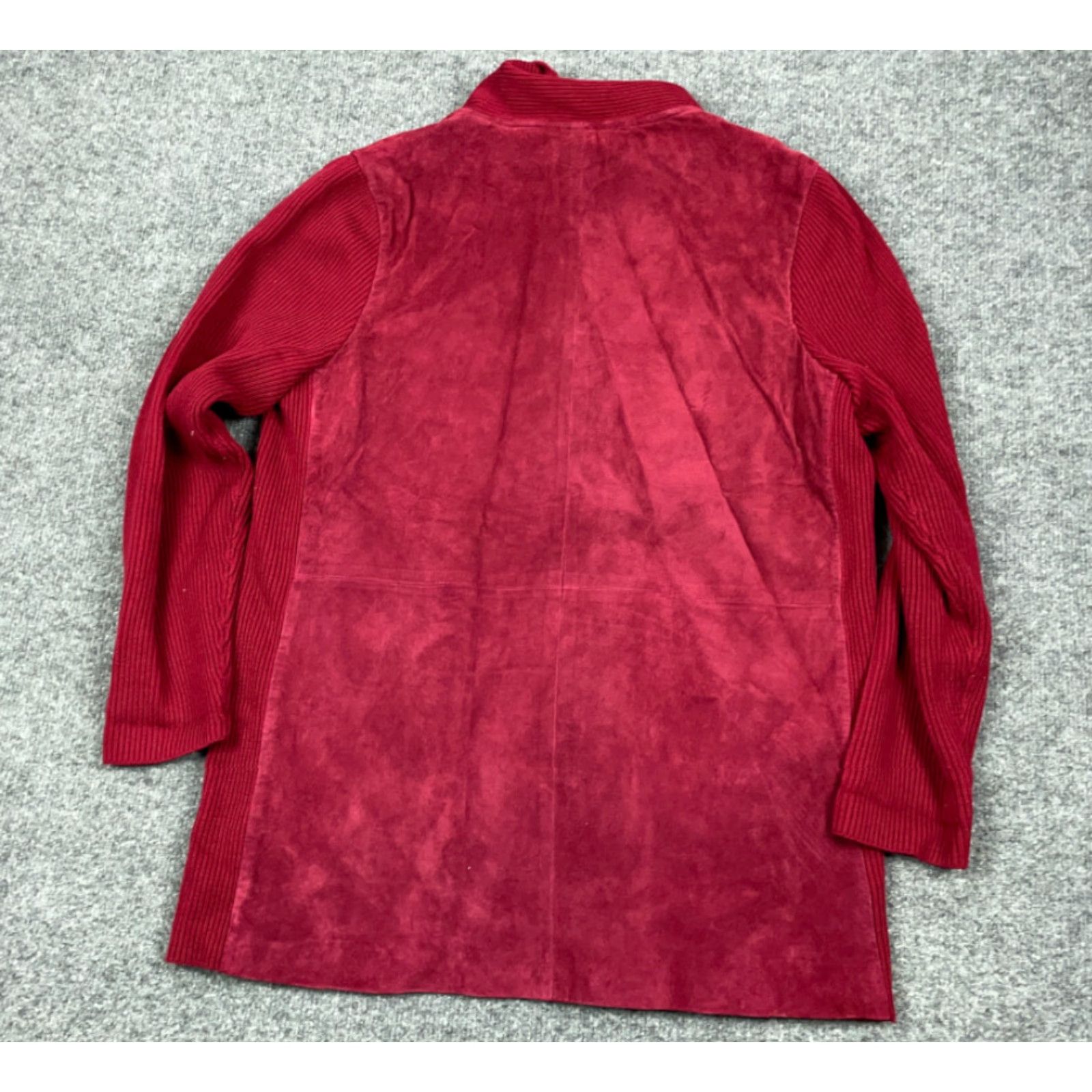 Vintage Vtg Dark Red Suede Shawl Collar Knit Button Up Jacket Women’s Medium Sweater Size M / US 6-8 / IT 42-44 - 2 Thumbnail