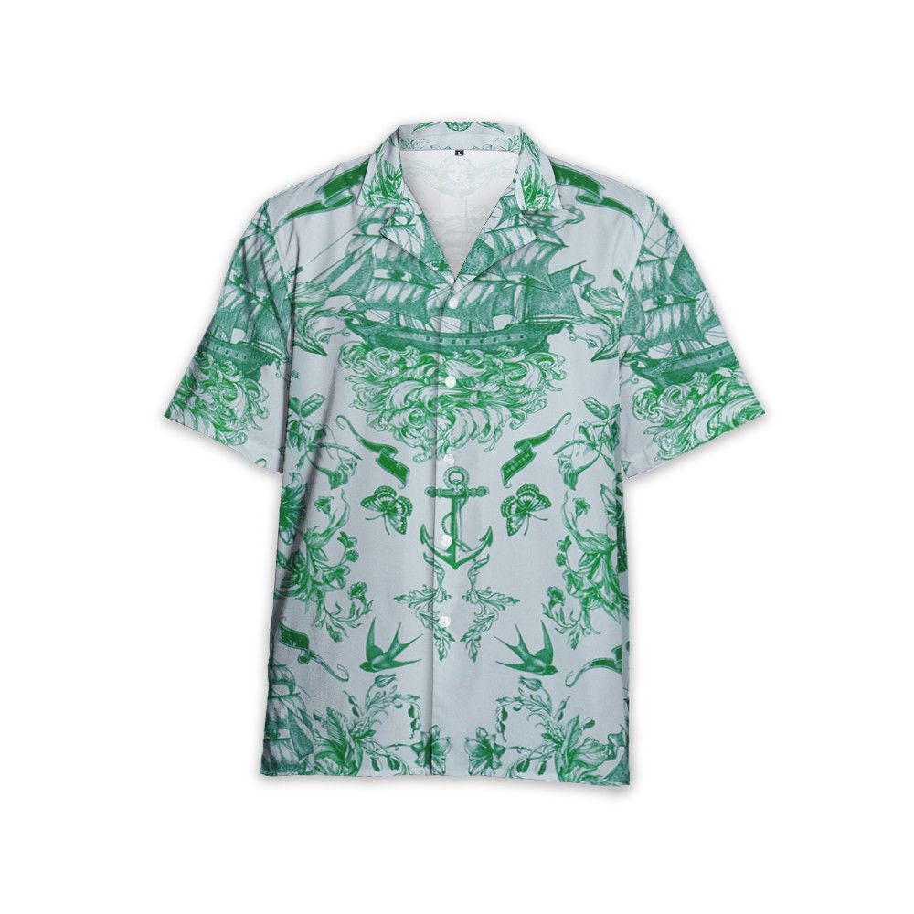 Designer Men’s Sailor Tattoo Hawaiian Shirt – Blue/Green Aesthetic Size US S / EU 44-46 / 1 - 3 Thumbnail