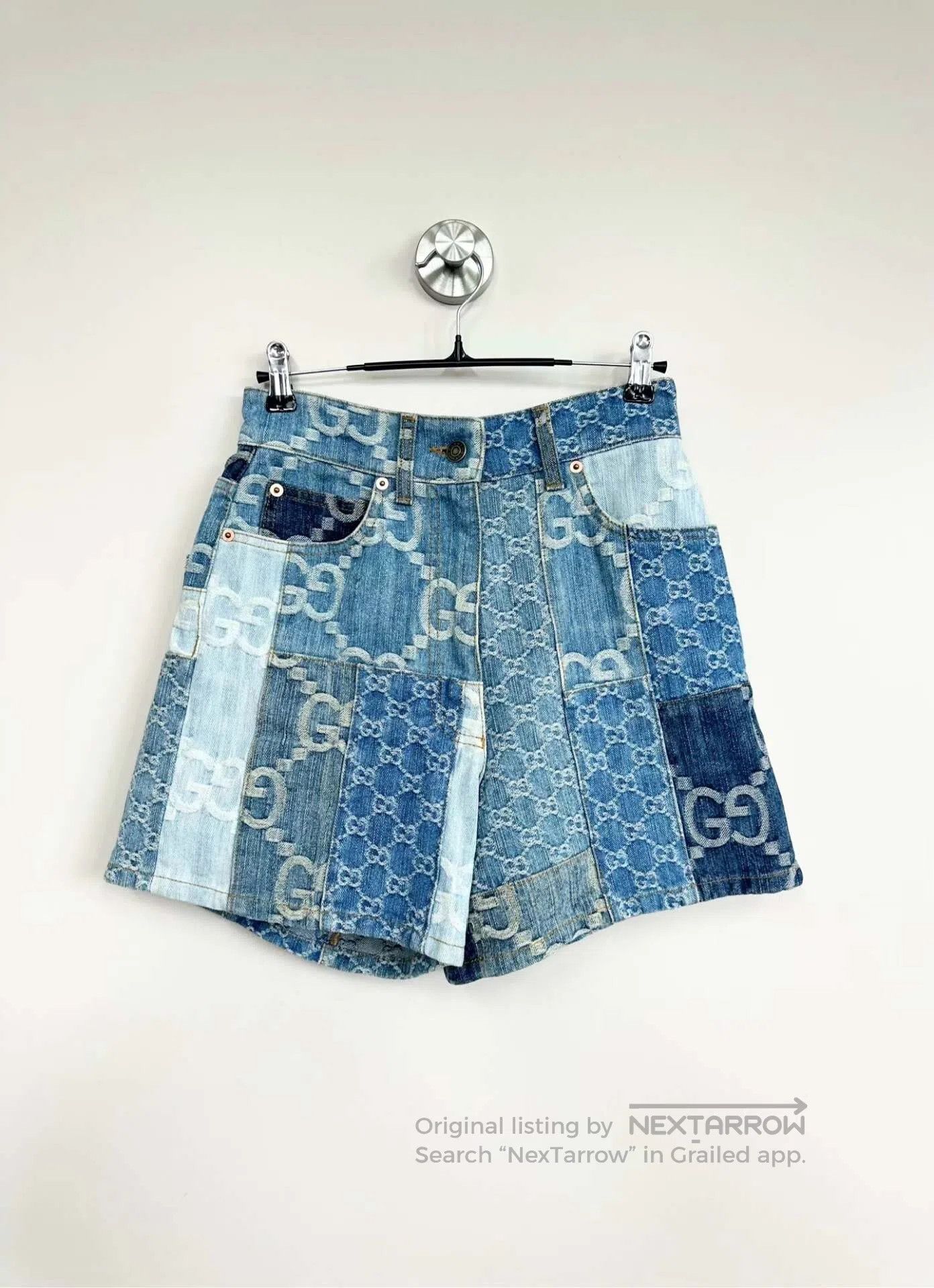 Gucci Guicci Blue Aged Patchwork Old Flower Full Print Shorts| Size 23" - 1 Thumbnail