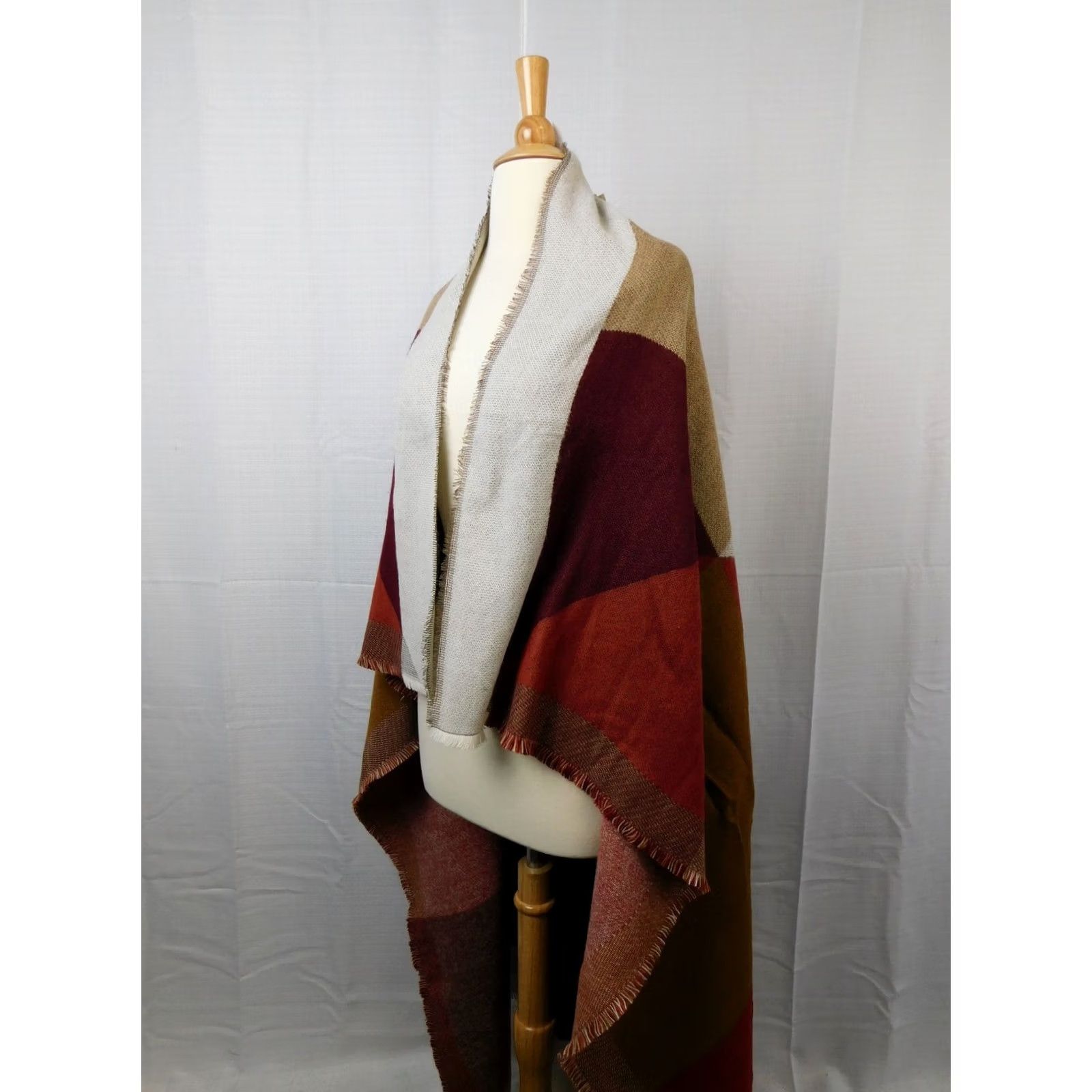 Vintage Collection XIIX Oversize Plaid Fringe Blanket Scarf Brave Burgundy Womens Shawl/Wrap 55" x 58" Acrylic Fringe N/A Size ONE SIZE - 4 Thumbnail