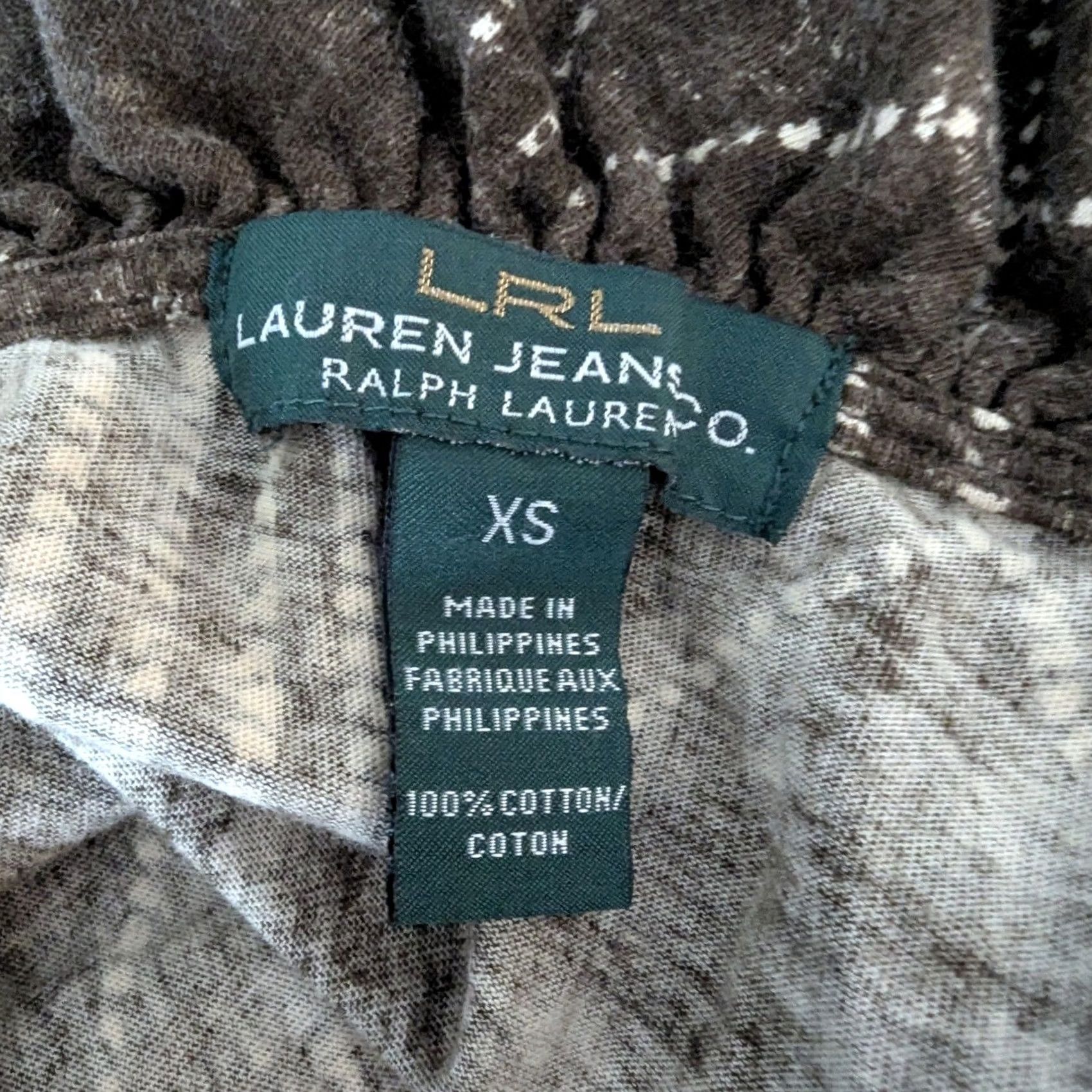 CO Ralph Lauren Lauren Jeans Co Top Brown Geometric Ruffle Neck Womens XS Lace Up Top Size XS / US 0-2 / IT 36-38 - 4 Thumbnail