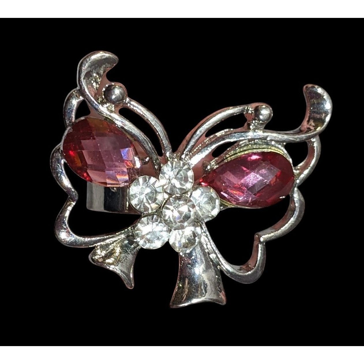 Other Fairycore Butterfly Pink And Silver Tone Gemmed Ring Size 6 Size ONE SIZE - 1 Thumbnail