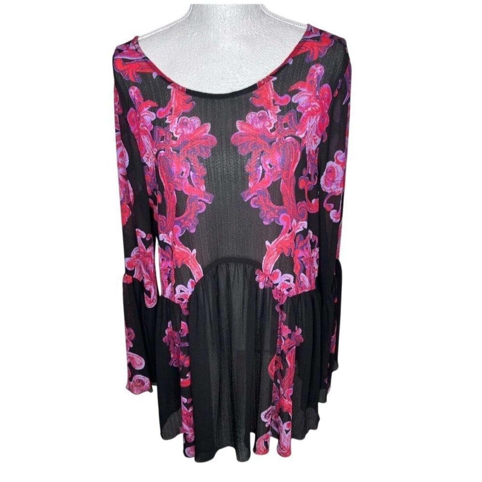 Free People Free People Floral Tunic Dress S Black & Pink Long Sleeve Size S / US 4 / IT 40 - 2 Thumbnail