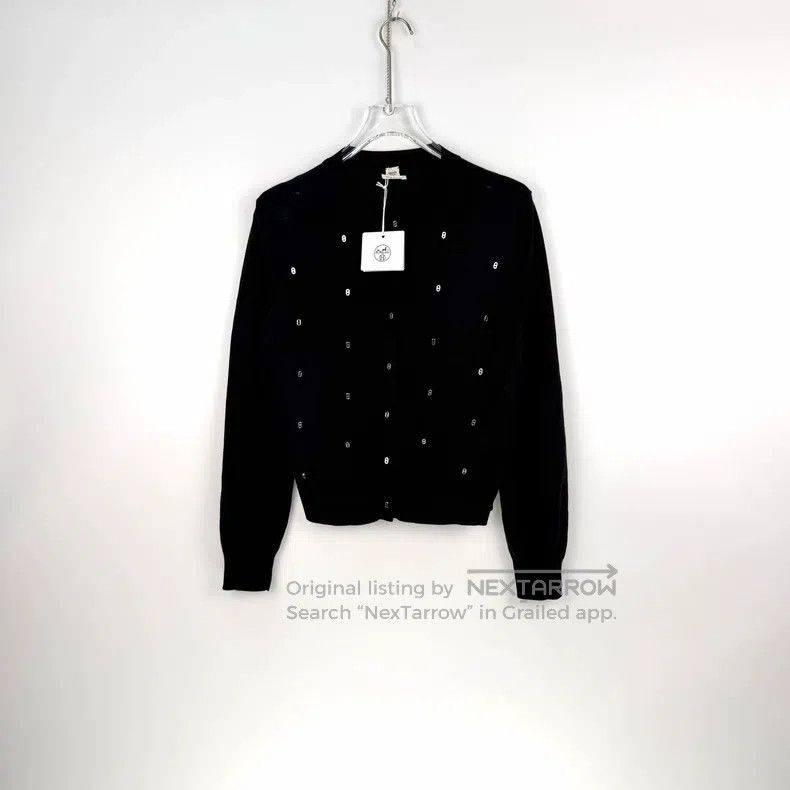 Hermes Hermes Black Full Metal Pig Nose Logo Mulberry Silk Cardig Size S / US 4 / IT 40 - 3 Thumbnail
