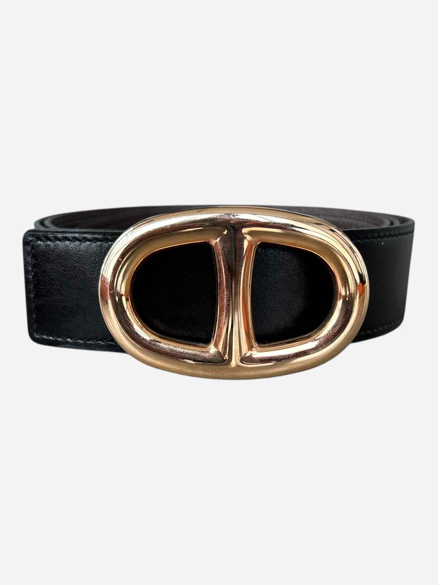 Hermes Hermes Black & Brown Gold Chaine d'Ancre Reversible Belt Size 30 - 1 Thumbnail