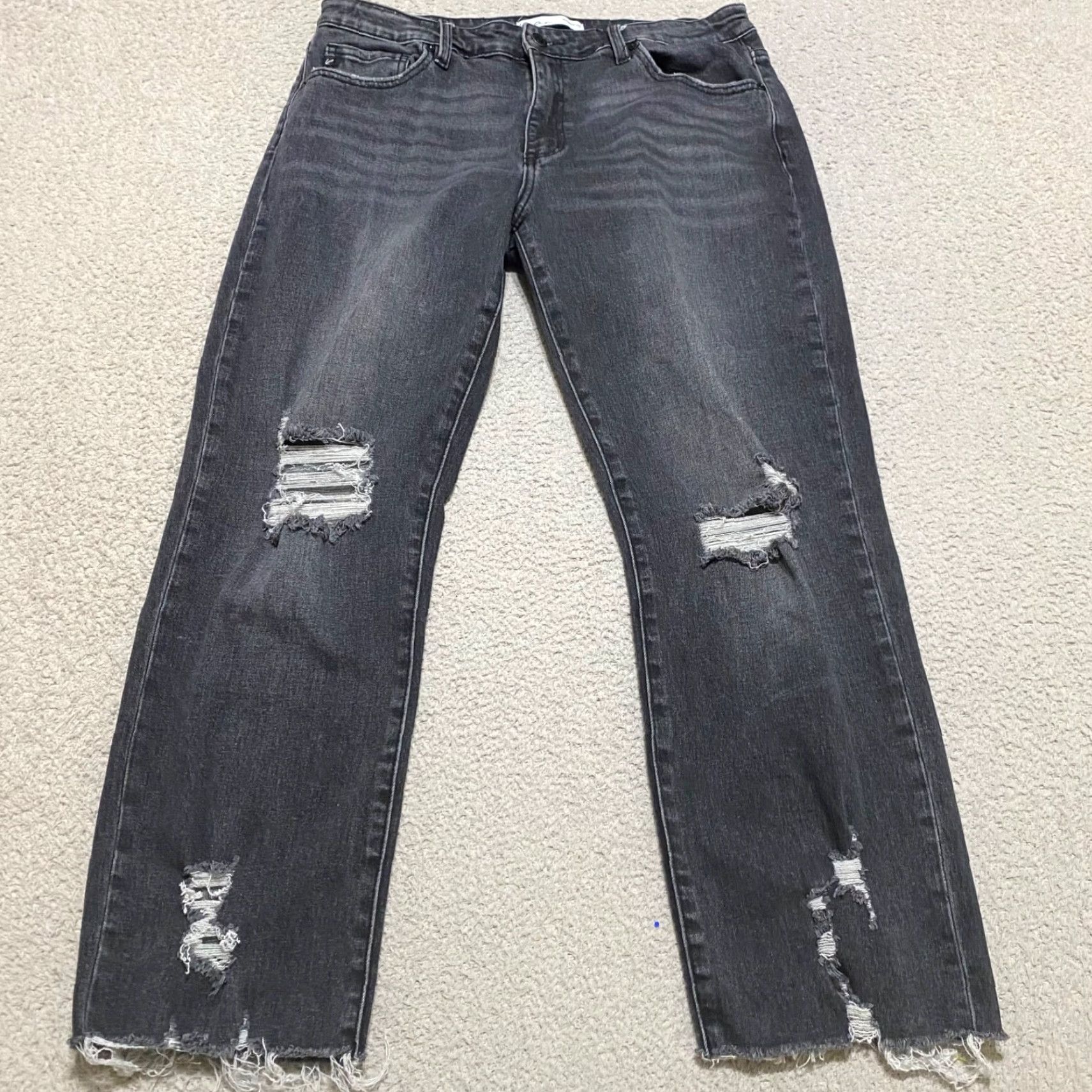 Vintage Kancan Womens Jeans sz 31 Gray Denim Mid Rise Straight Distressed Raw Hem Crop Size 24" / US 00 / IT 34 - 2 Thumbnail