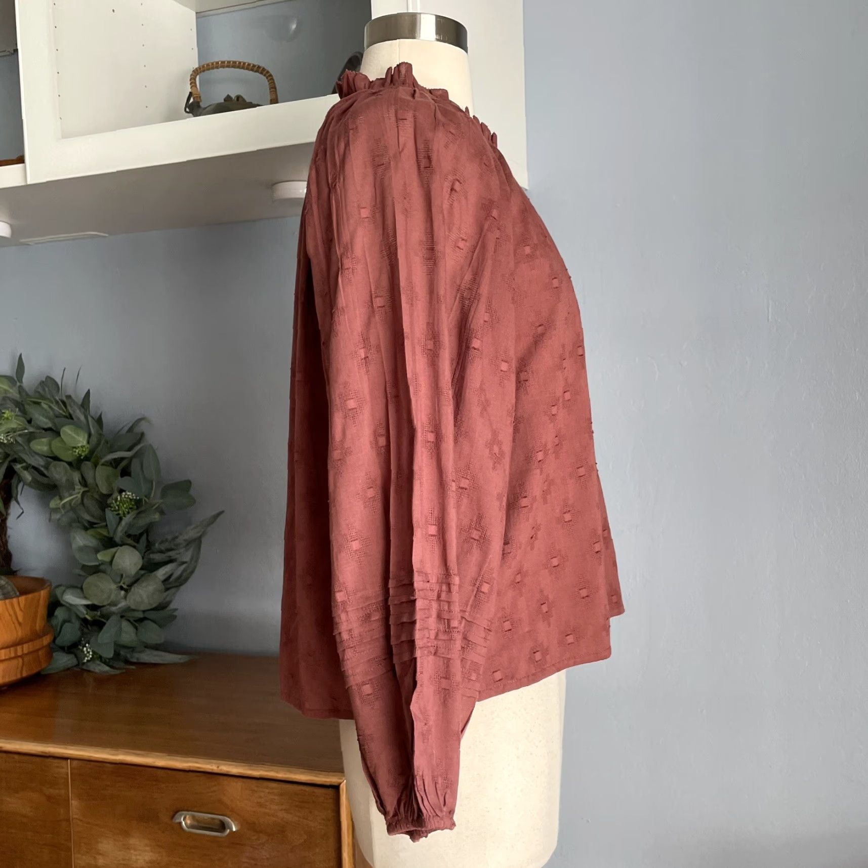 Anthropologie VINTAGE Anthropologie Cleobella Antonia Button-Down Blouse Romantic Cottagecore PS Brown Cotton 100% Down Womens Size S / US 4 / IT 40 - 4 Thumbnail