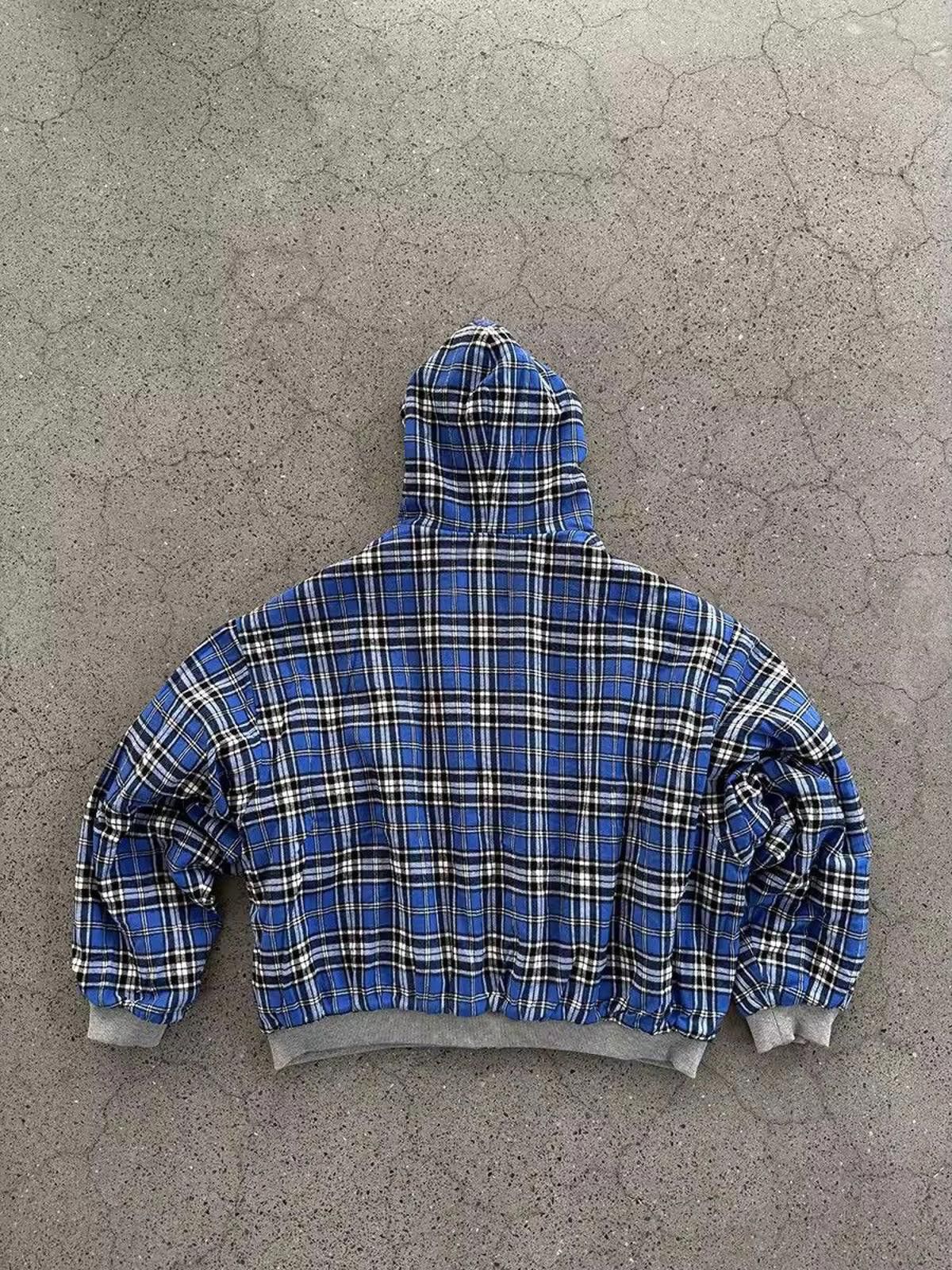 Japanese Brand Gray Hoodie with Blue Plaid Lining Size US L / EU 52-54 / 3 - 2 Thumbnail