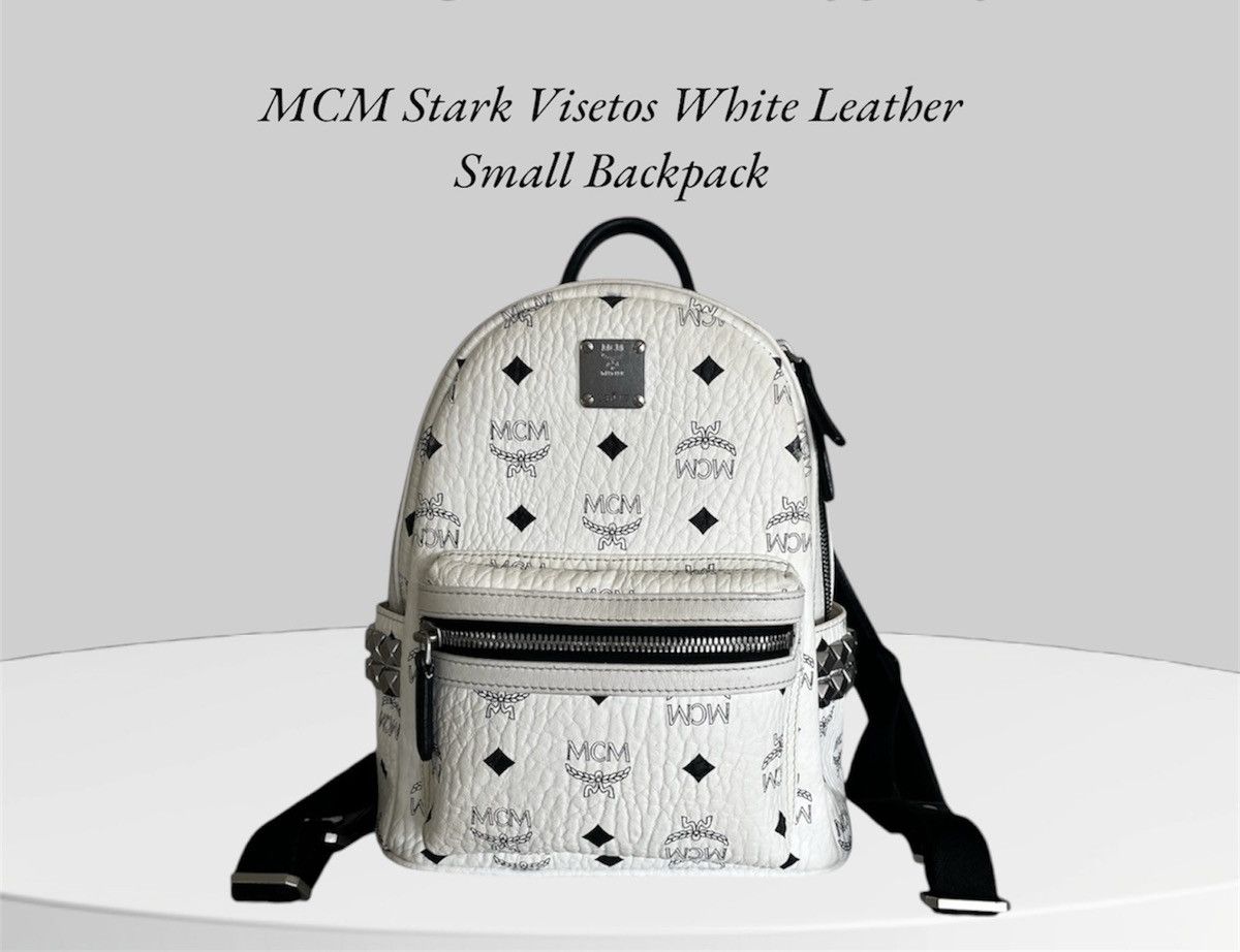 MCM Authentic MCM Stark Visetos Studs Small Backpack | White Size ONE SIZE - 1 Thumbnail