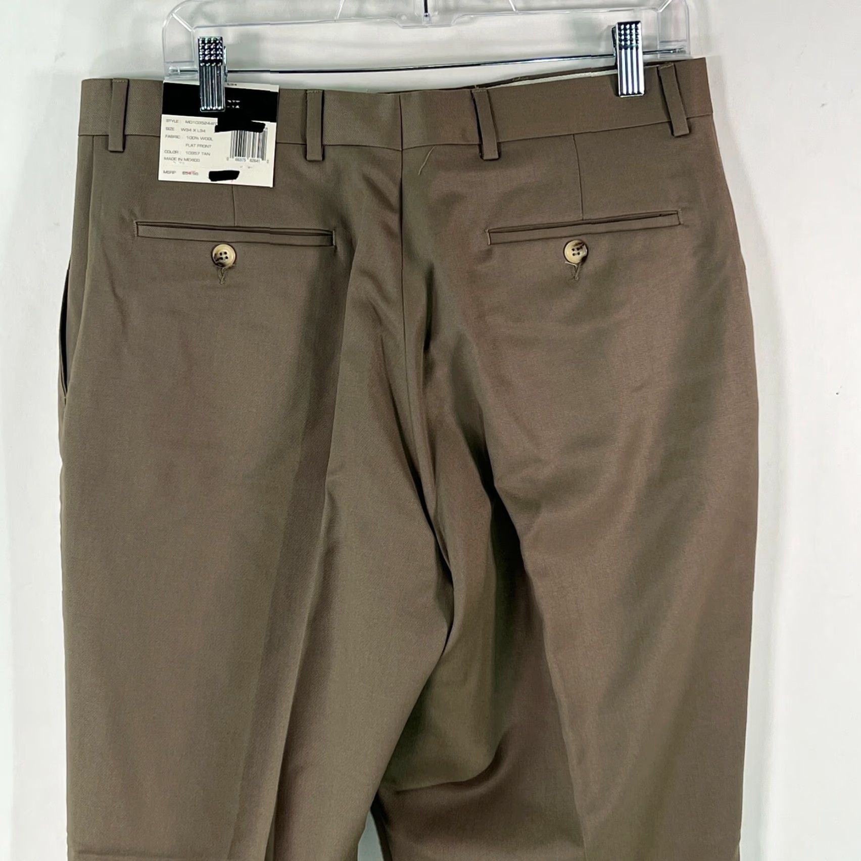 Alfani Alfani Mens Dress Pants Flat Front Straight Leg Wool Tan Size 34X34 Regular Inseam 34 Belt Loops Pockets Dry-Clean Only Mens Size US 34 / EU 50 - 4 Thumbnail
