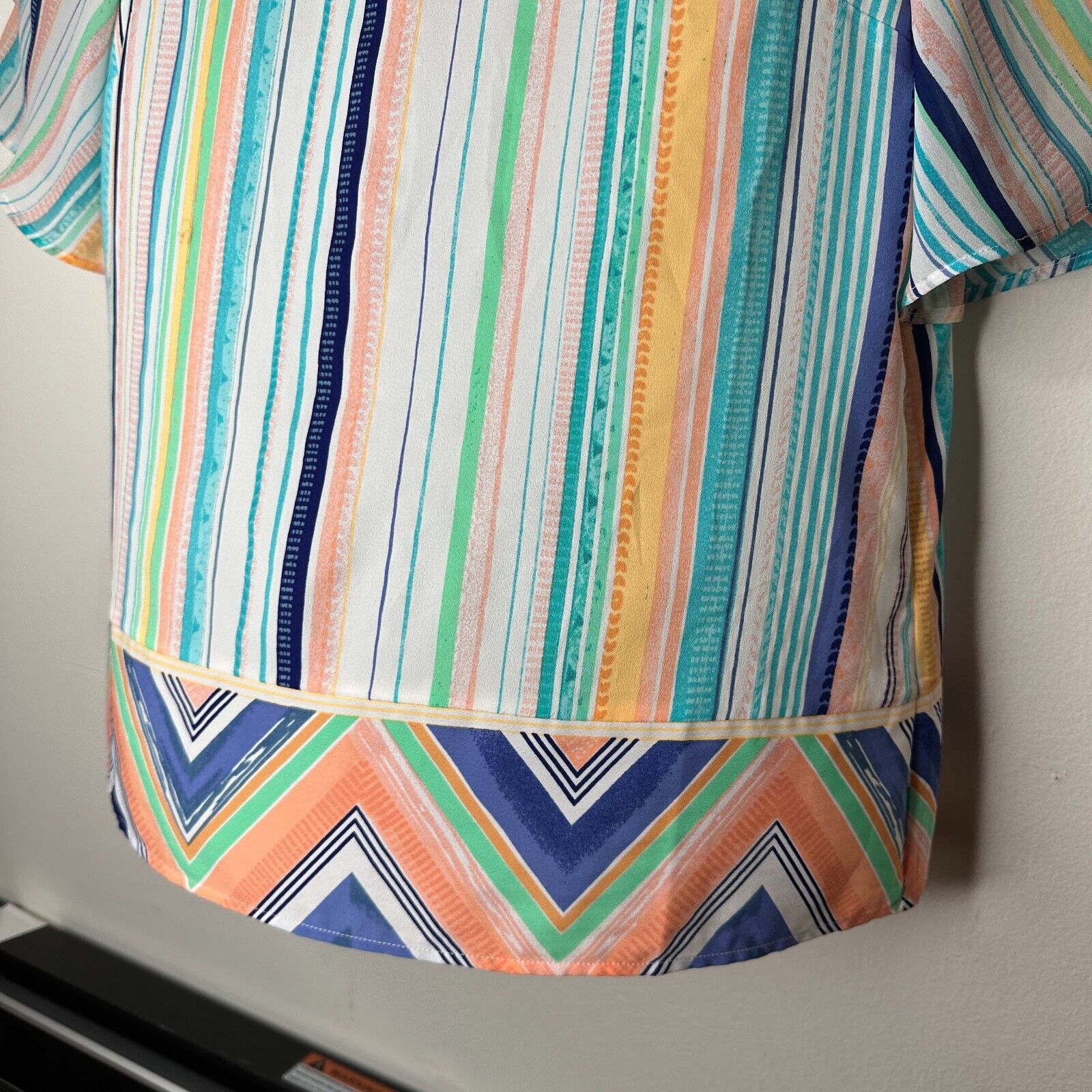 Other Chico's Aqua Peach Aztec Striped Boxy Blouse Short Sleeve 1 Size S / US 4 / IT 40 - 5 Thumbnail