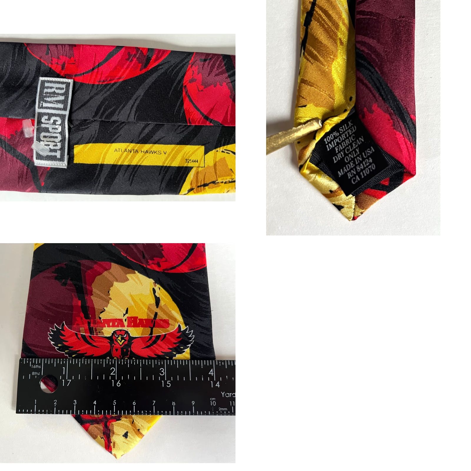 NBA NOS Vintage 90s NBA Atlanta Hawks Silk Tie RM Sport Ralph Marlin Made in USA Size ONE SIZE - 8 Thumbnail