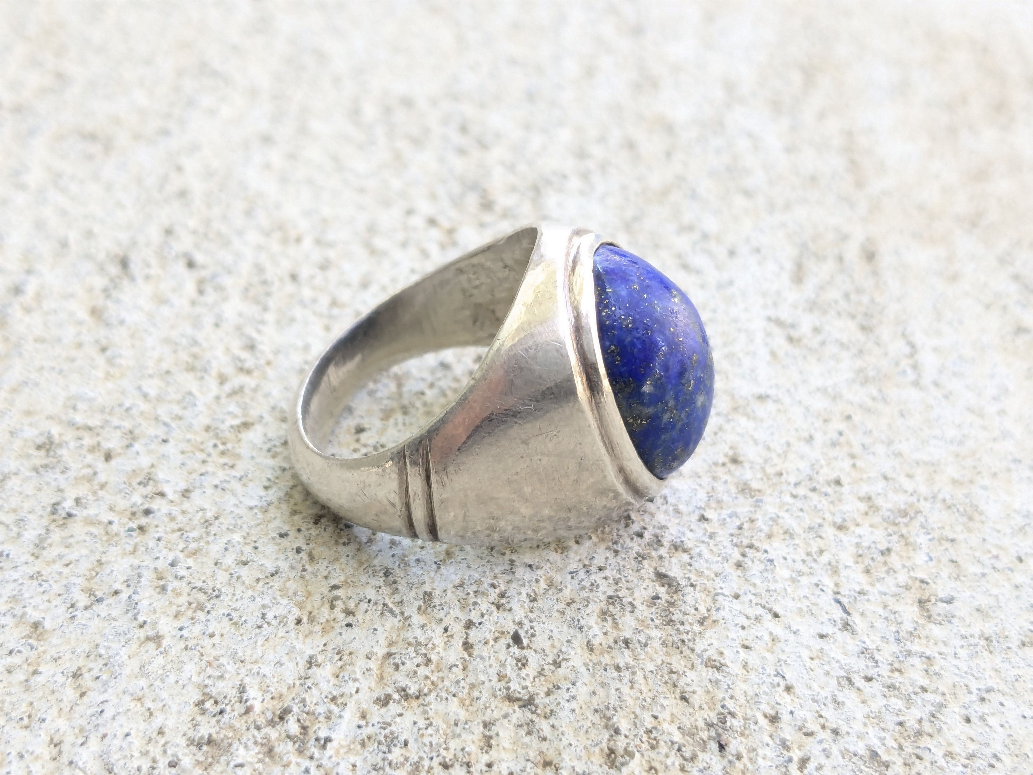 Jewelry Vintage Sterling Silver Ring Blue Lapis Lazuli Oval Cabochon Size ONE SIZE - 2 Thumbnail