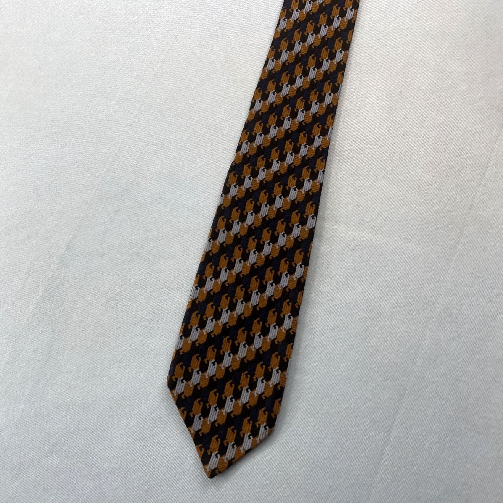 Vintage Vtg 60s Woven Tie Optical Key Checkerboard Geometric Navy Blue Orange White 3x54 Capsule Necktie Size ONE SIZE - 3 Thumbnail