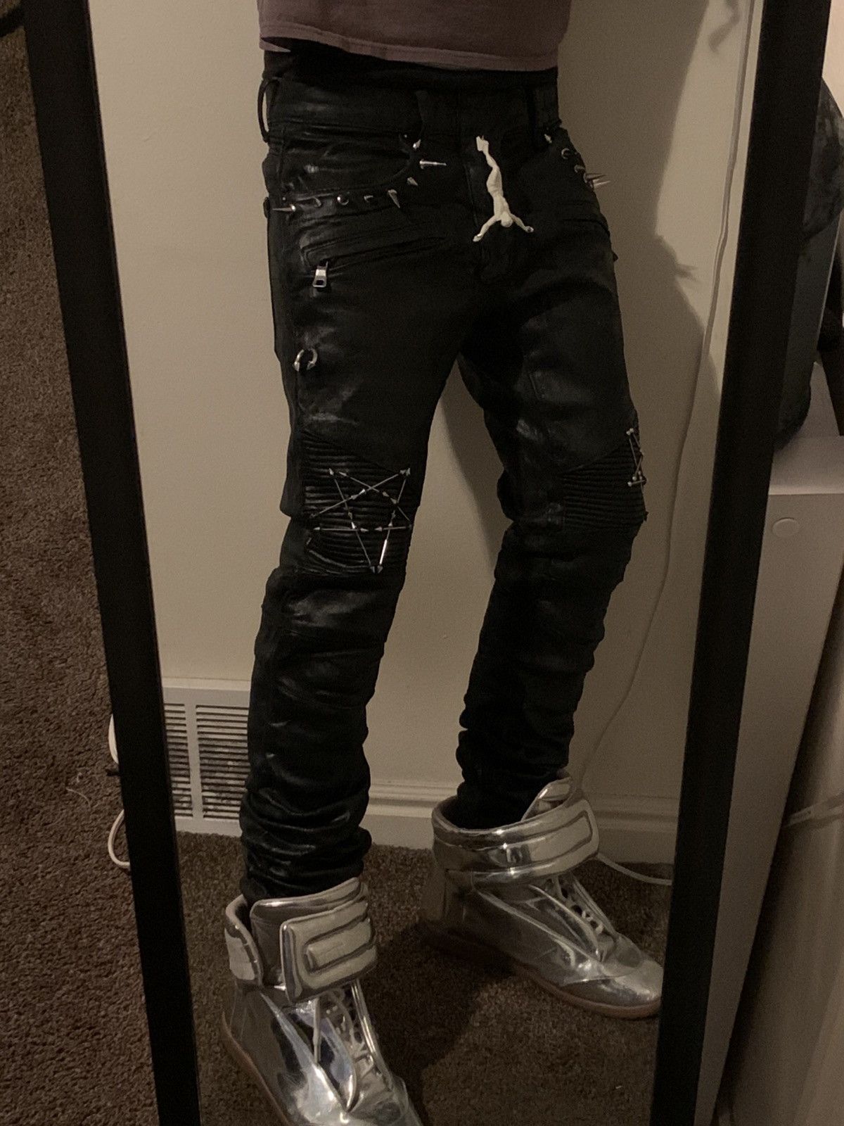 Balmain Balmain Like Biker Jeans Waxed Pierced Spiked Fashion Punk Size US 30 / EU 46 - 20 Thumbnail