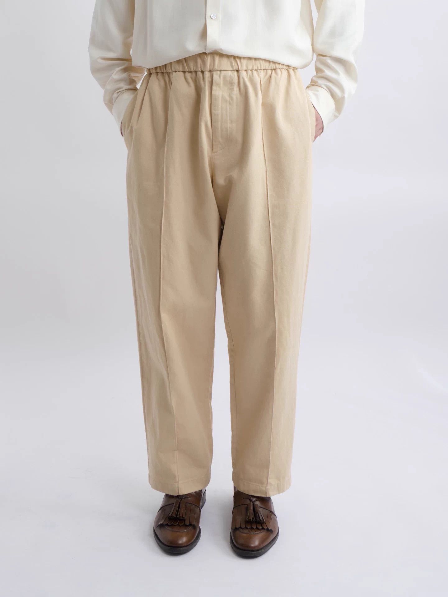 JIL SANDER cream white drawstring straight leg pant