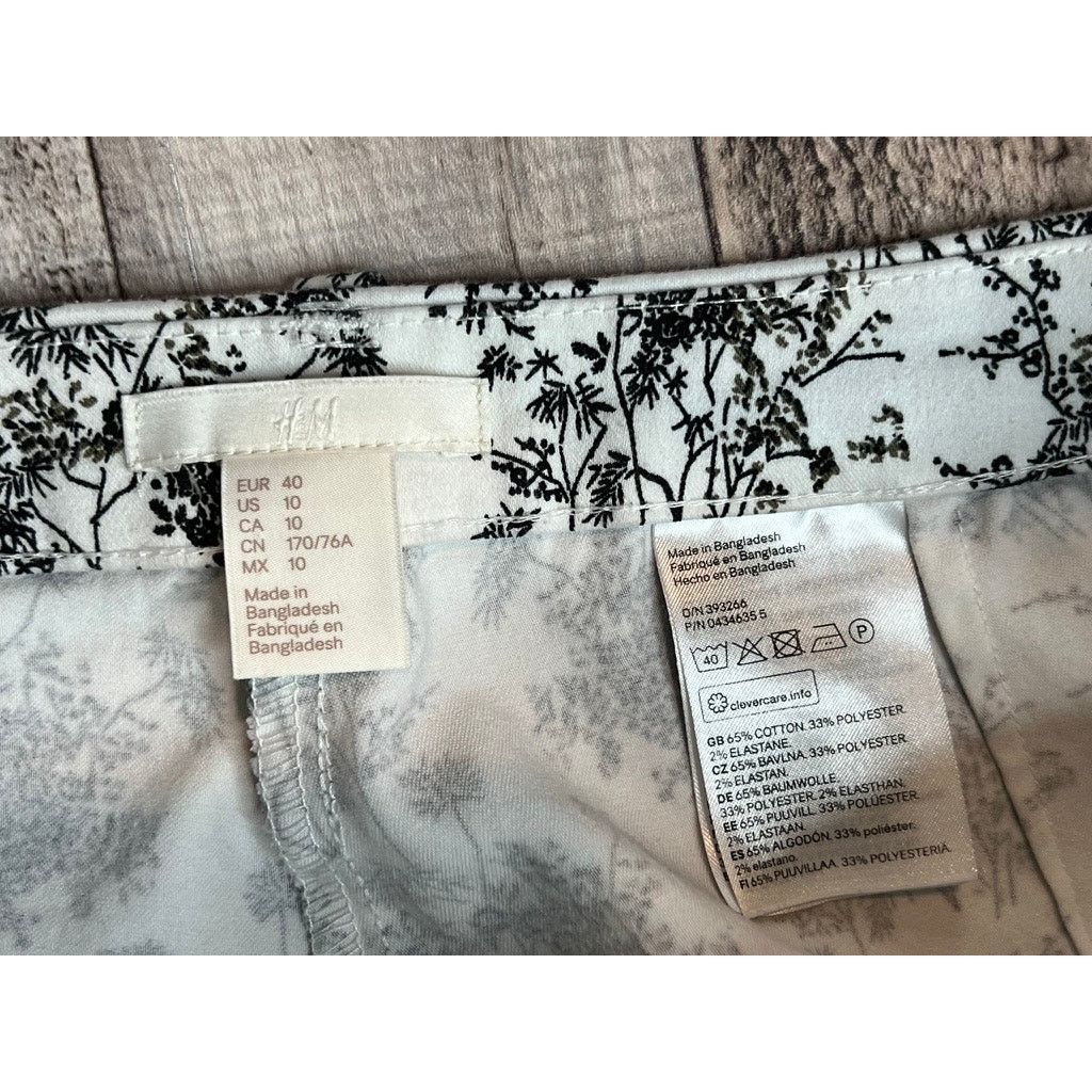 H&M H&M Black White Floral Stretch AOP Skinny Ankle Pants 10 Size 32" / US 10 / IT 46 - 4 Thumbnail
